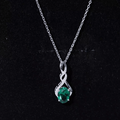 Lab Grown Emerald Moissanite Infinity Pendant Necklace With Silver Chain