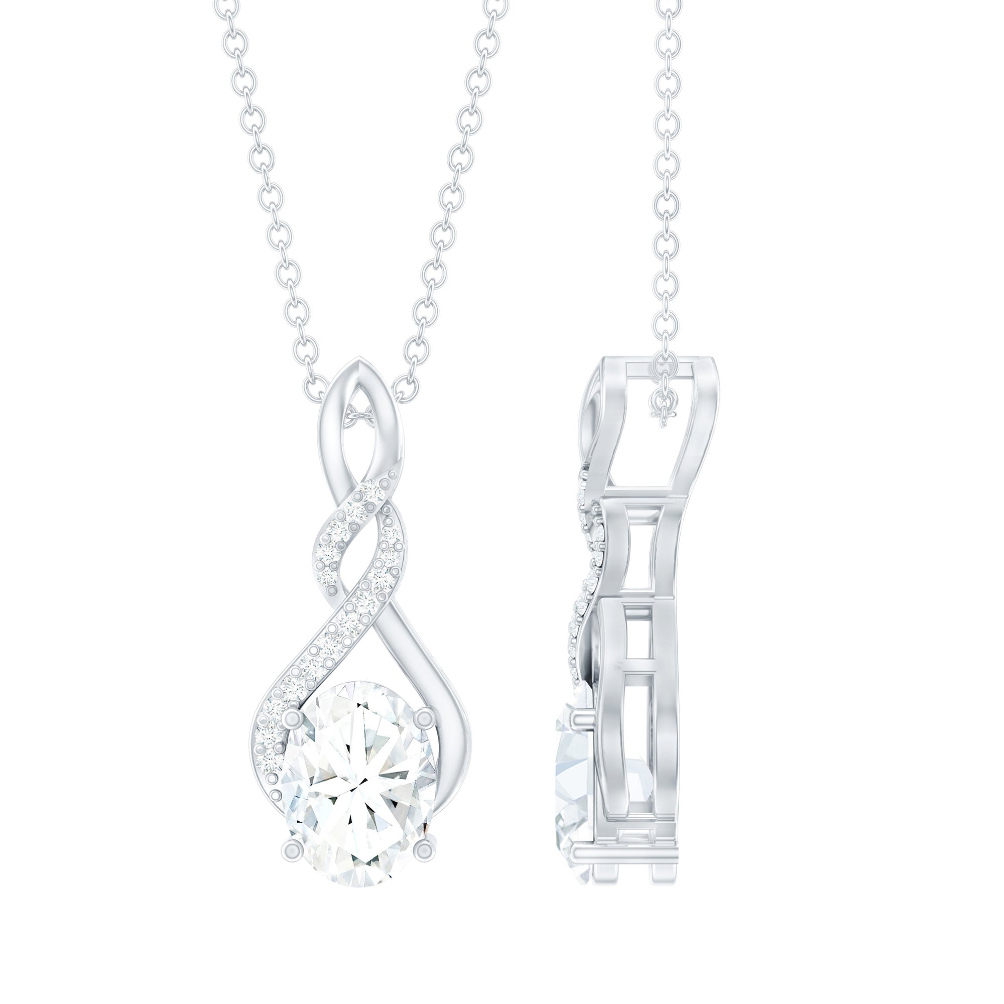 Moissanite Infinity Pendant Necklace in Sterling Silver