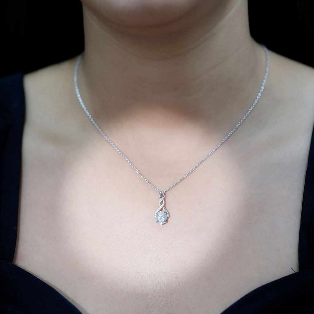 Moissanite Infinity Pendant Necklace in Sterling Silver