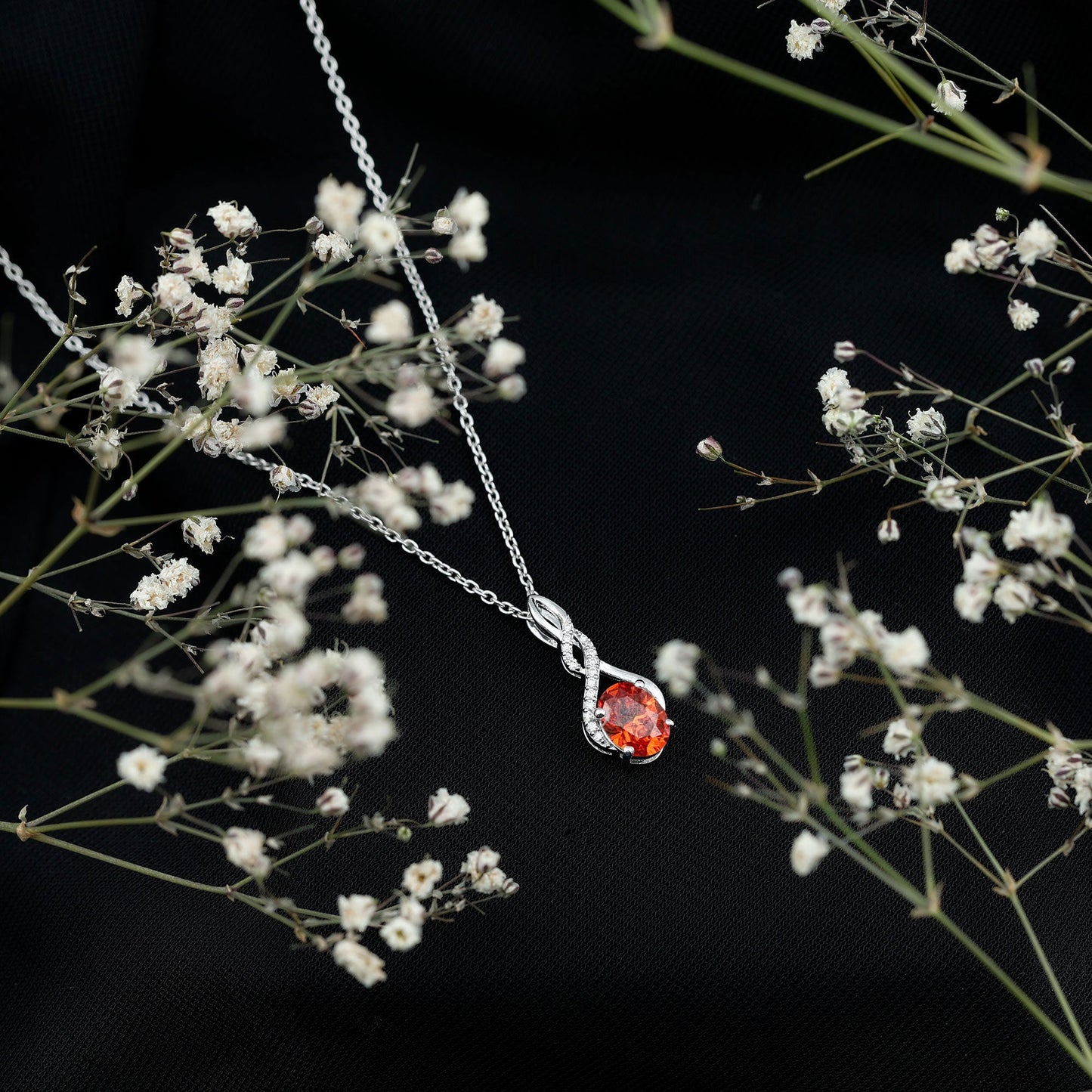 Lab Grown Orange Sapphire Moissanite Pendant Necklace With Silver Chain