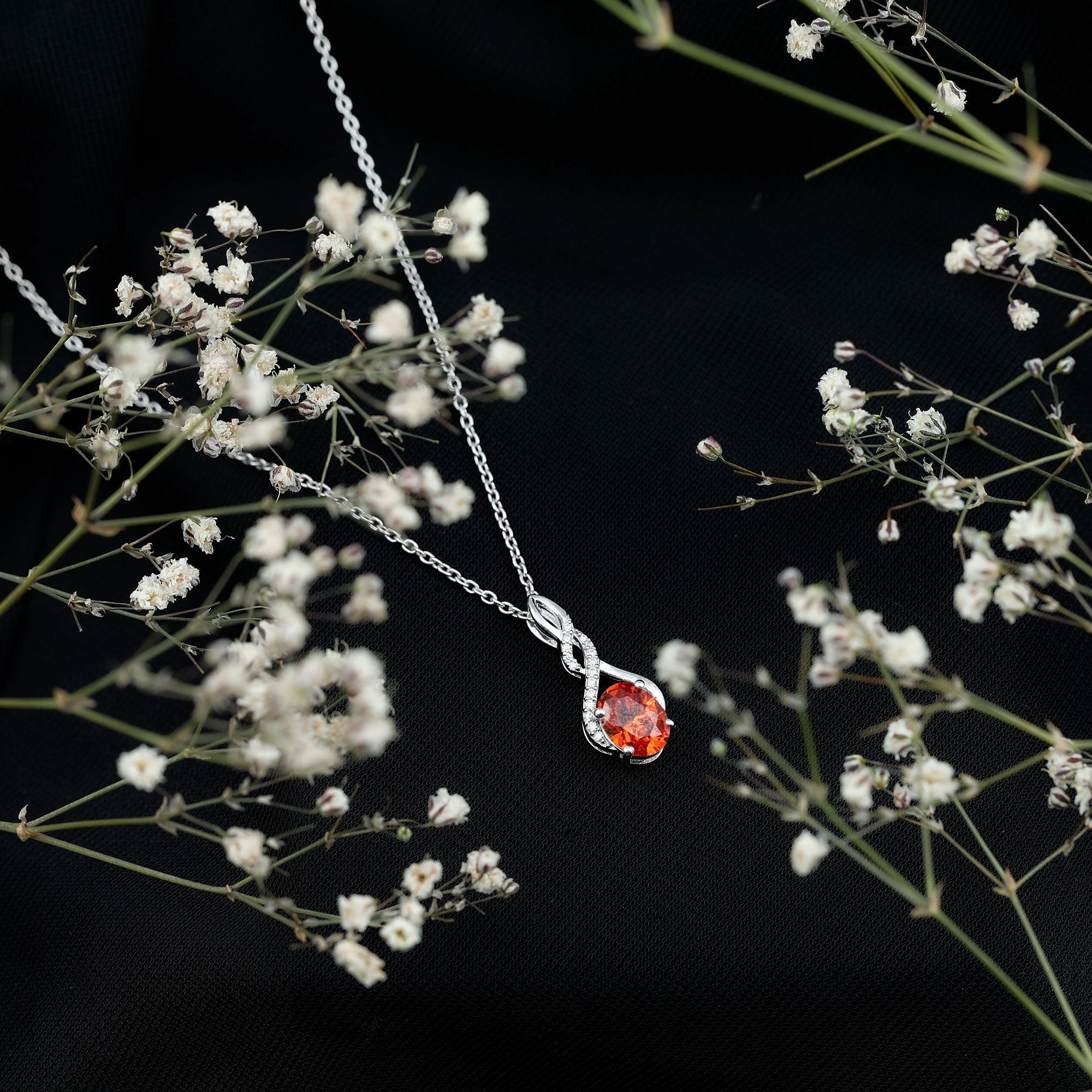 Lab Grown Orange Sapphire Moissanite Pendant Necklace With Silver Chain