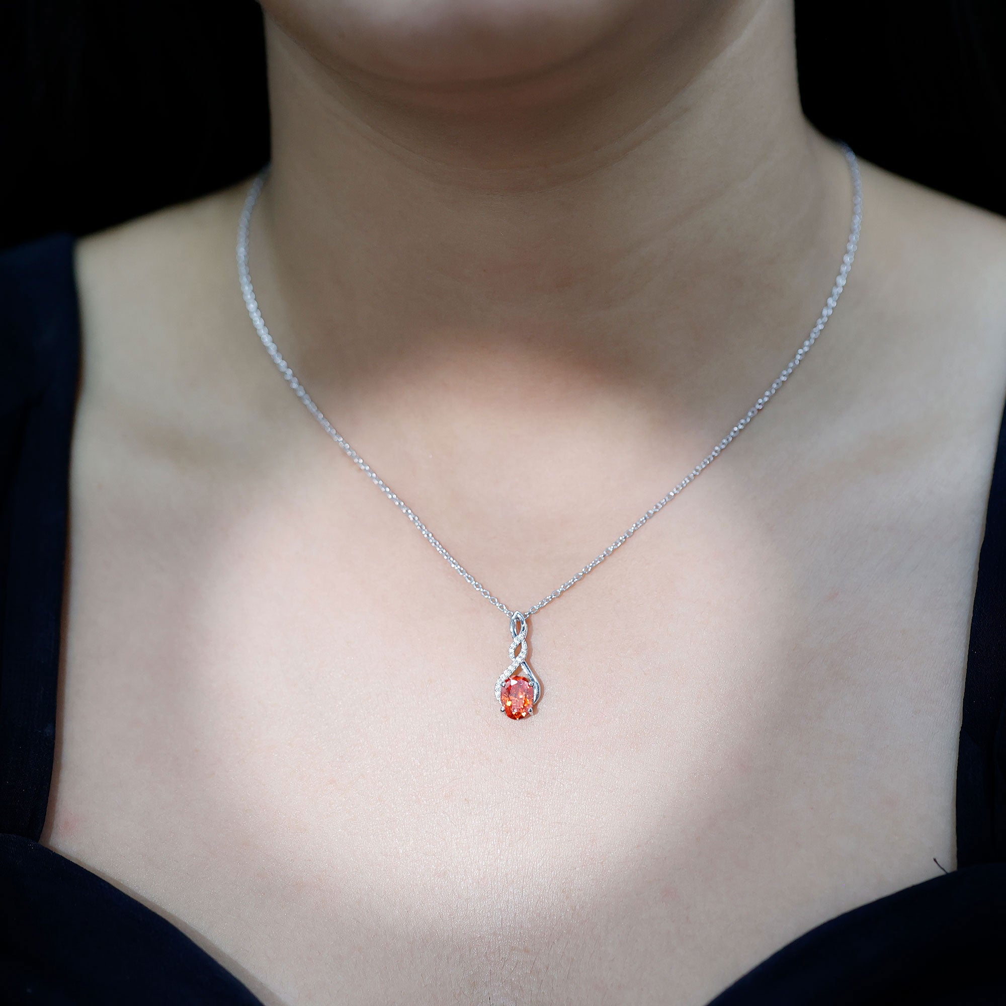 Lab Grown Orange Sapphire Moissanite Pendant Necklace With Silver Chain