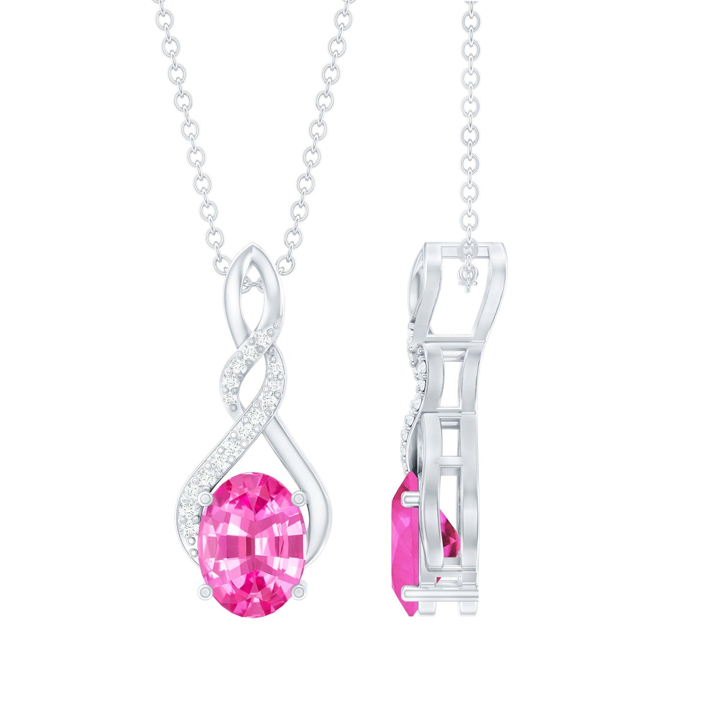 Lab Grown Pink Sapphire Moissanite Infinity Necklace With Chain