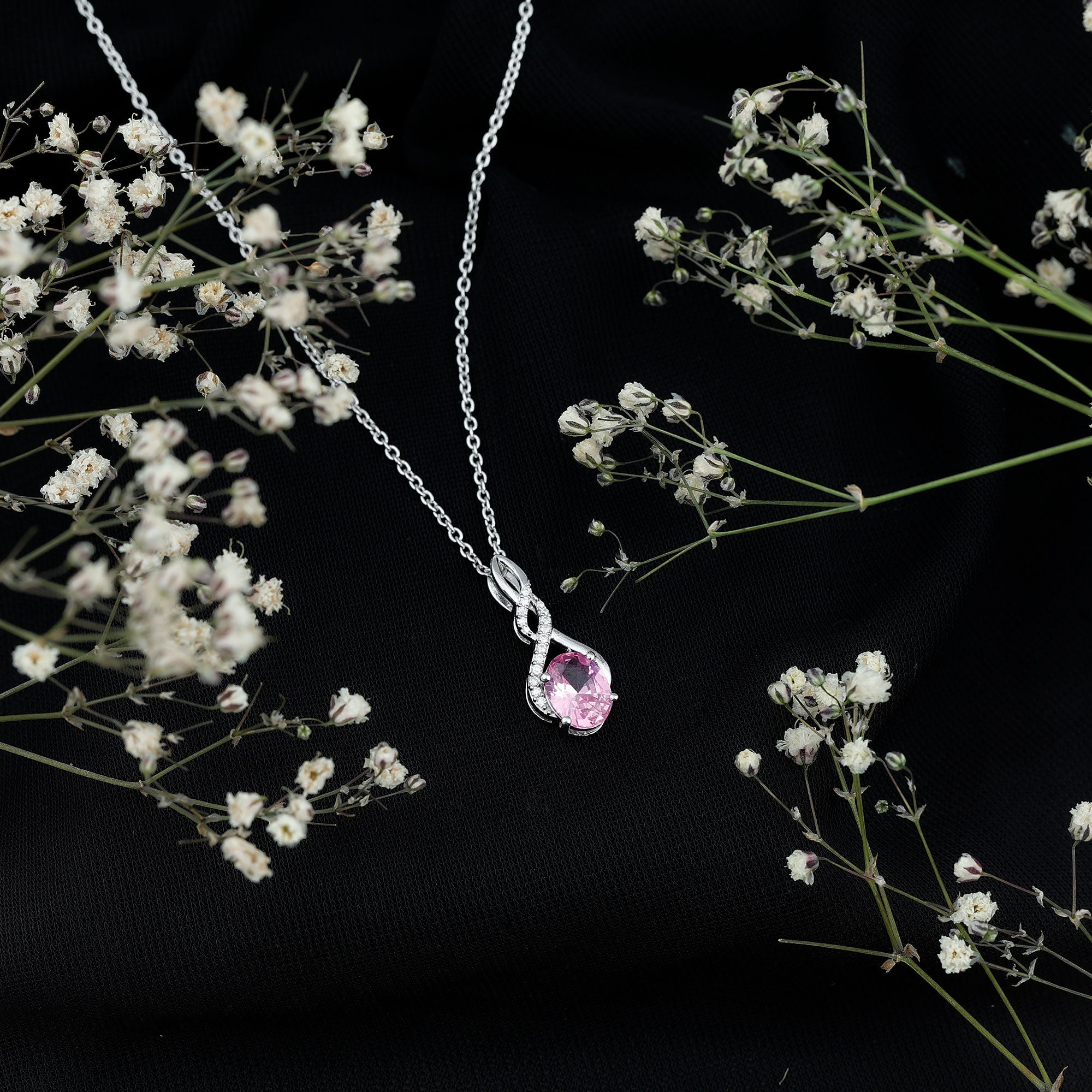 Lab Grown Pink Sapphire Moissanite Infinity Necklace With Chain