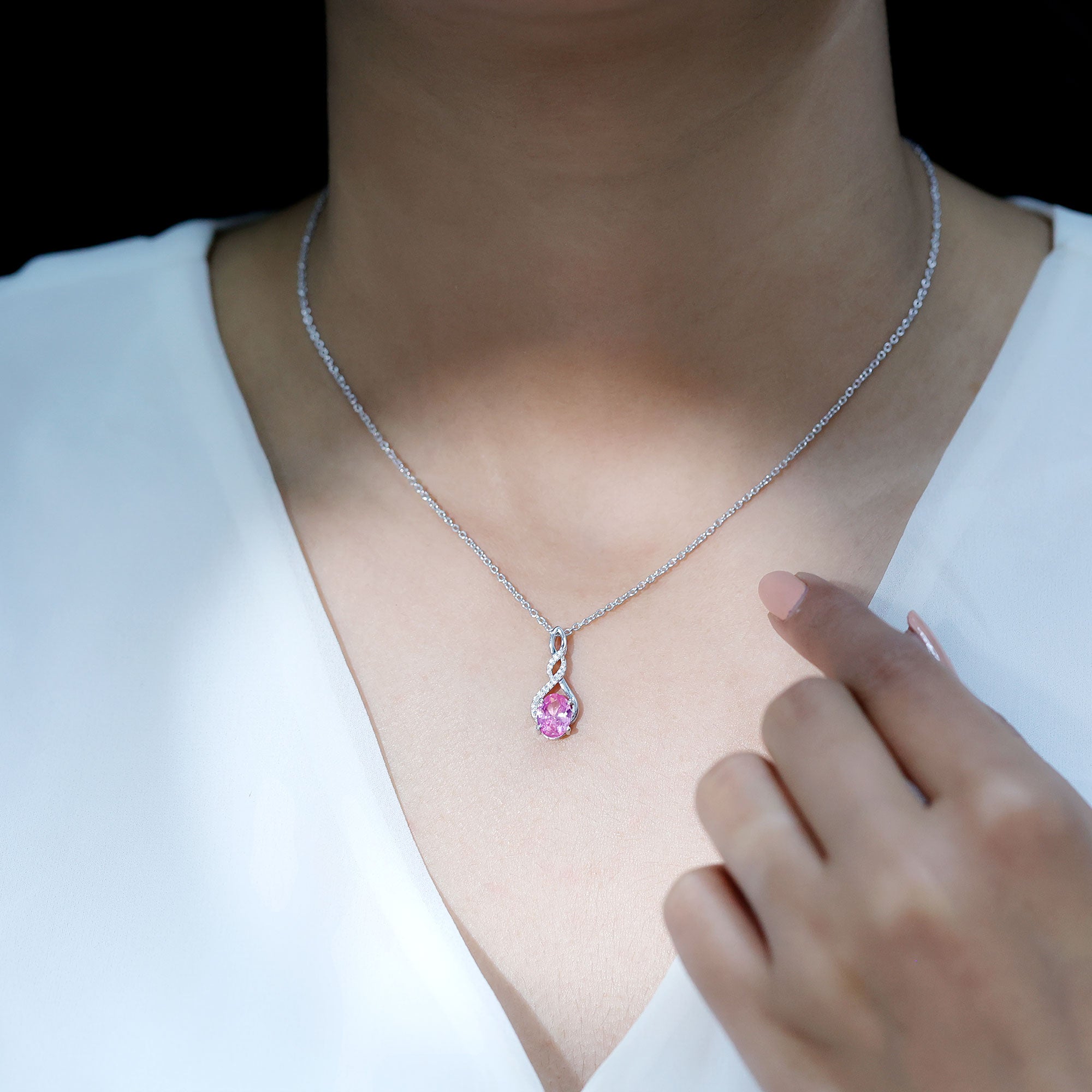 Lab Grown Pink Sapphire Moissanite Infinity Necklace With Chain