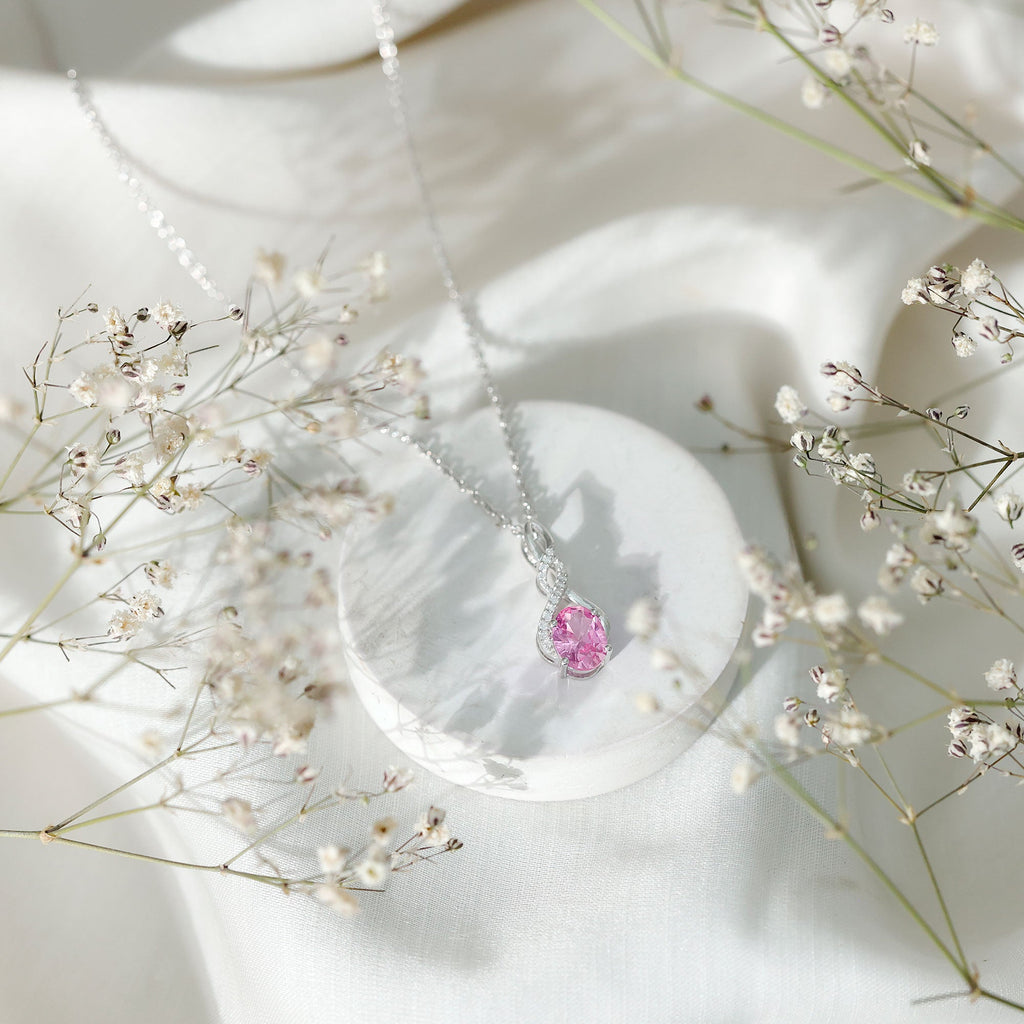 Lab Grown Pink Sapphire Moissanite Infinity Necklace With Chain