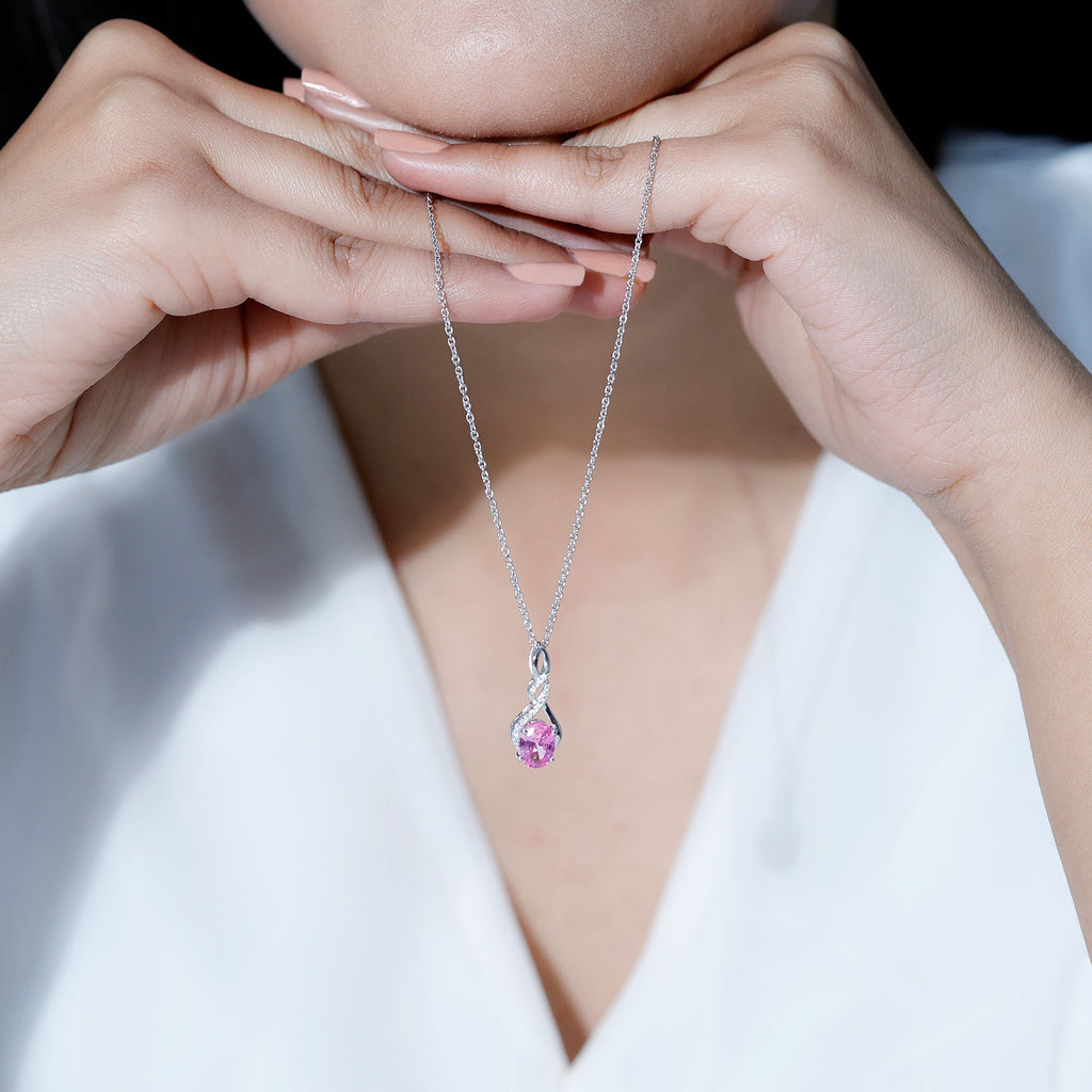 Lab Grown Pink Sapphire Moissanite Infinity Necklace With Chain