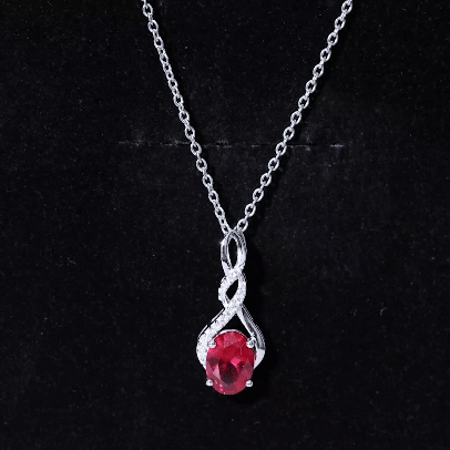 6X8 MM Lab Grown Ruby Wedding Pendant Necklace With Silver Chain