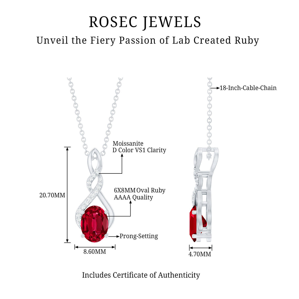 6X8 MM Lab Grown Ruby Wedding Pendant Necklace With Silver Chain