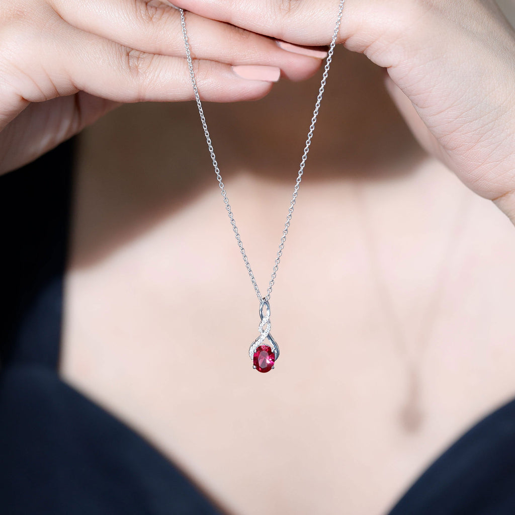 6X8 MM Lab Grown Ruby Wedding Pendant Necklace With Silver Chain