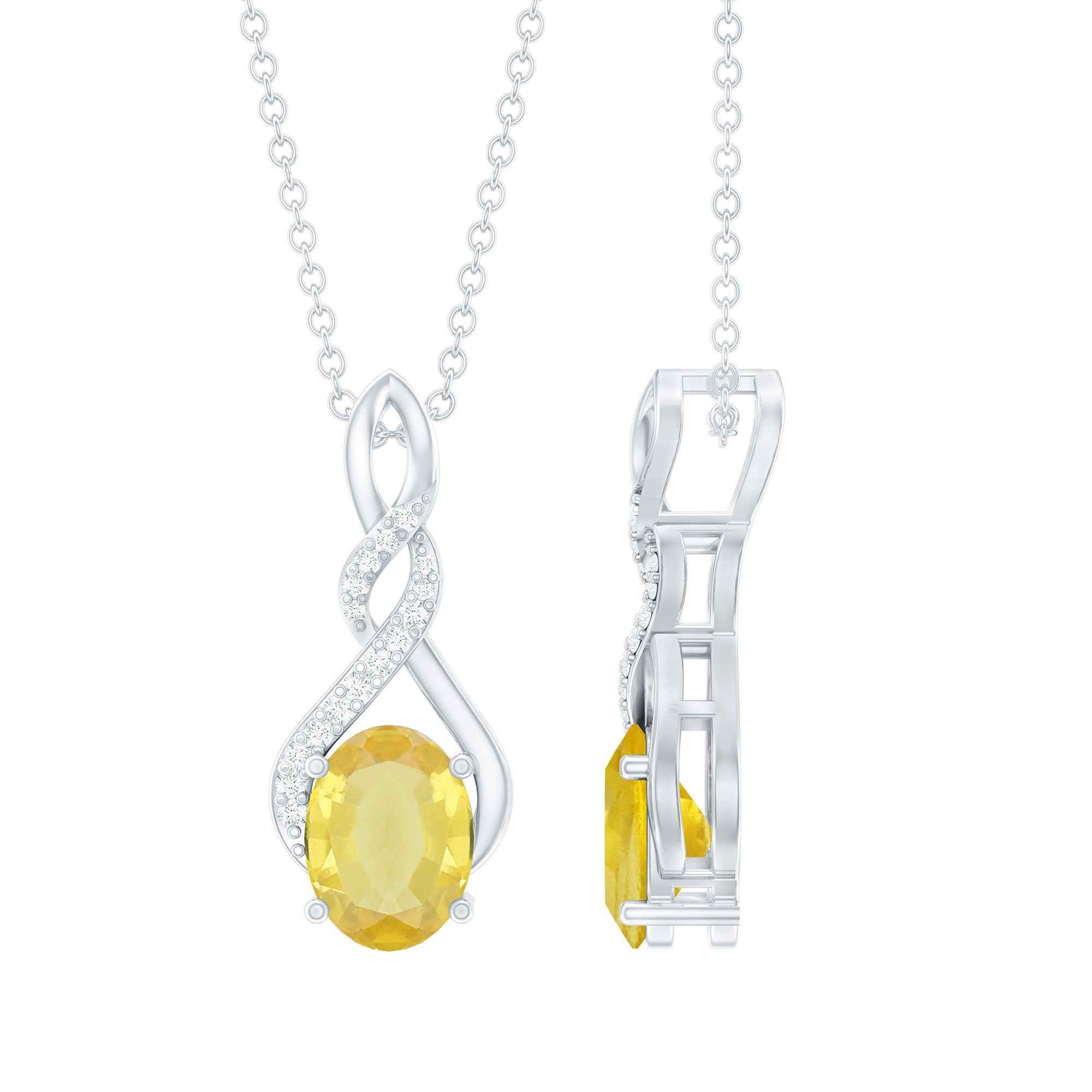 6X8 MM Lab Grown Yellow Sapphire Silver Infinity Necklace With Moissanite