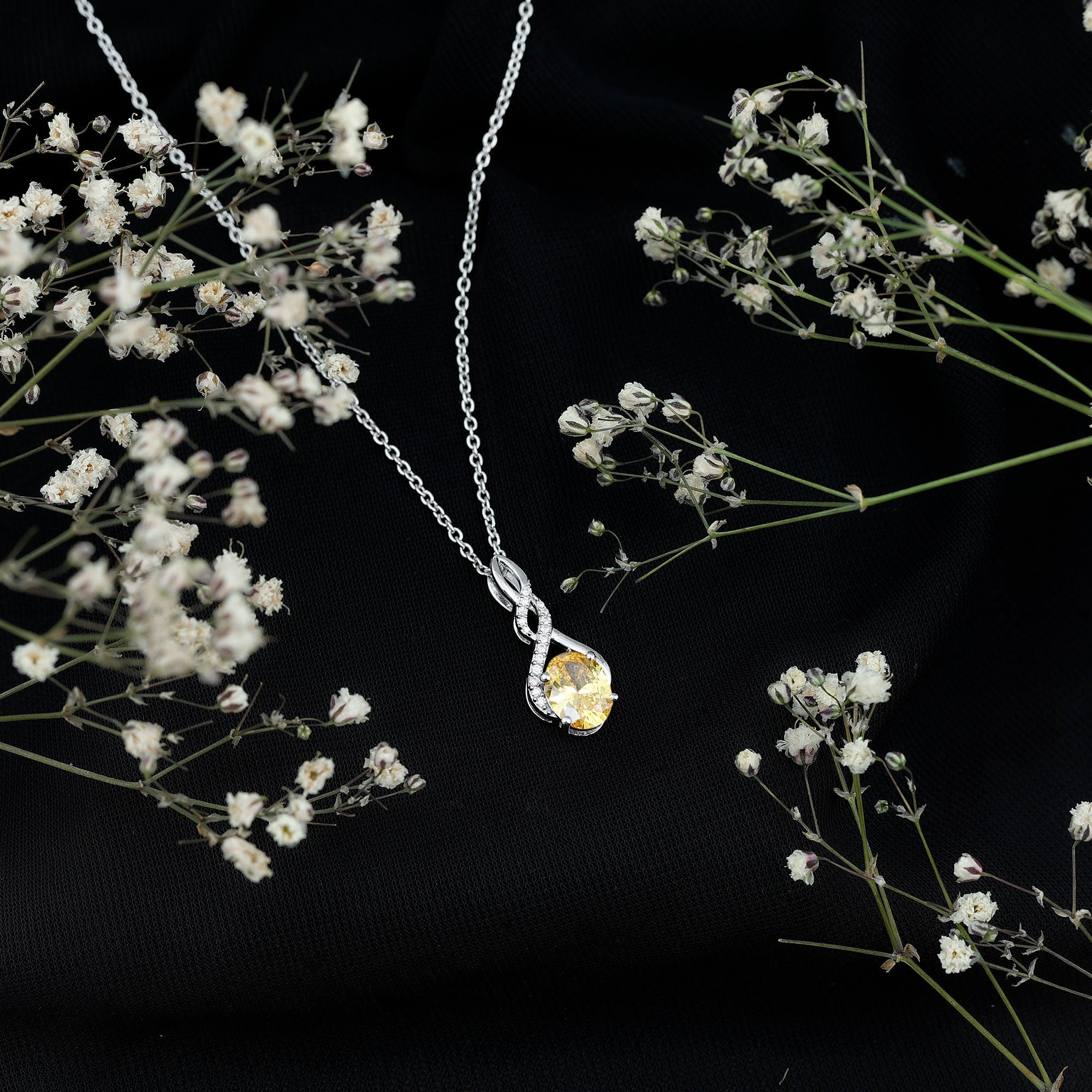 6X8 MM Lab Grown Yellow Sapphire Silver Infinity Necklace With Moissanite