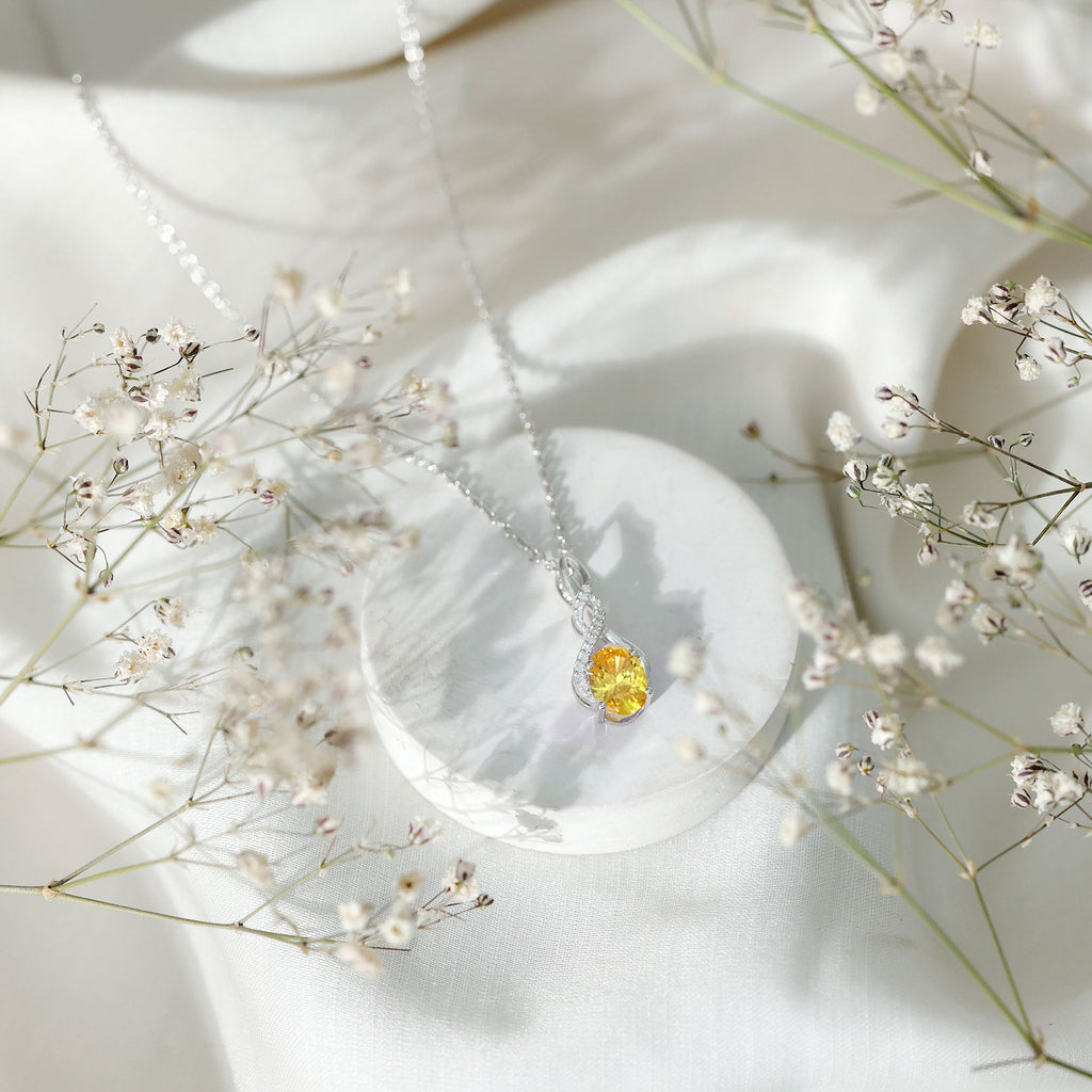 6X8 MM Lab Grown Yellow Sapphire Silver Infinity Necklace With Moissanite