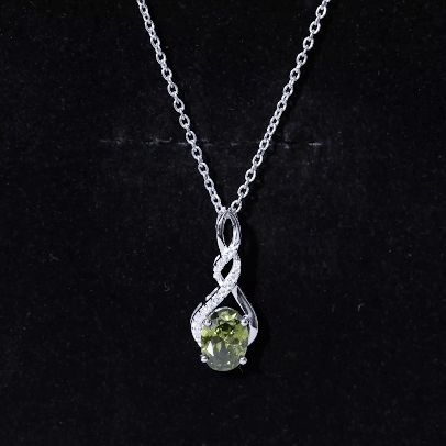 Lab Grown Green Sapphire Infinity Knot Necklace With Silver Chain
