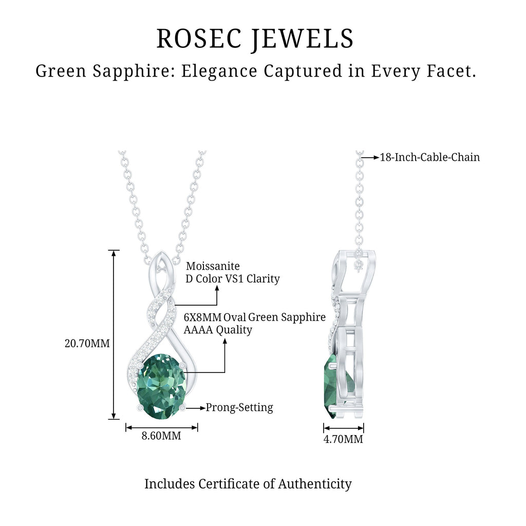 Lab Grown Green Sapphire Infinity Knot Necklace With Silver Chain