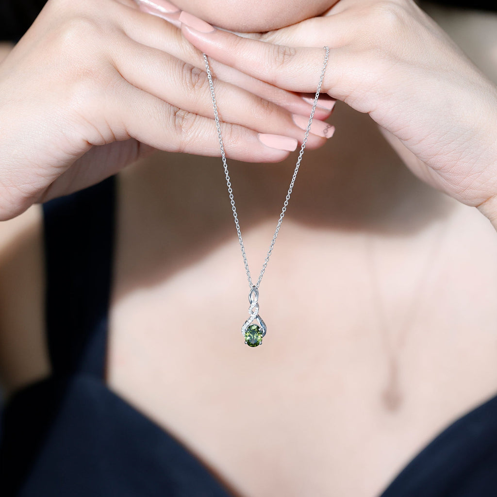 Lab Grown Green Sapphire Infinity Knot Necklace With Silver Chain