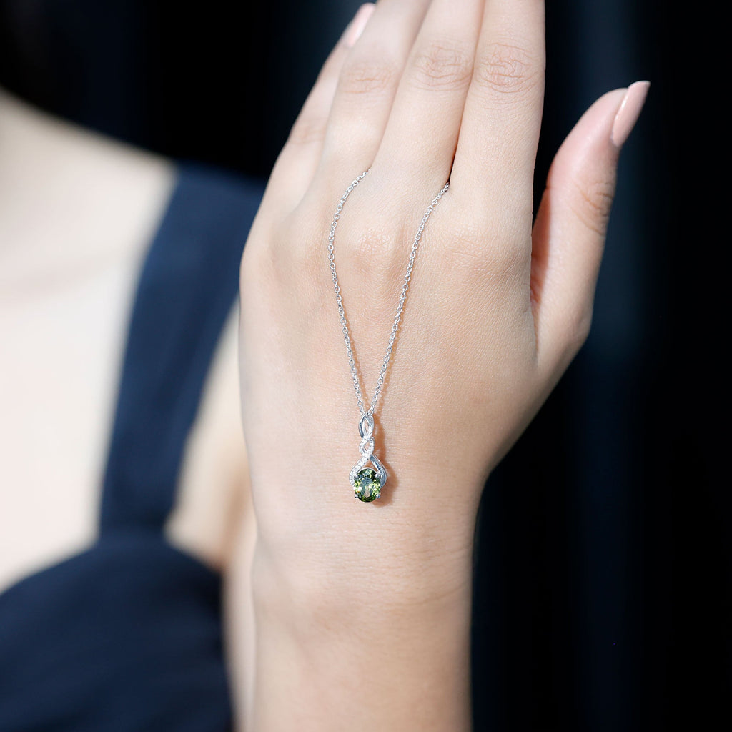Lab Grown Green Sapphire Infinity Knot Necklace With Silver Chain