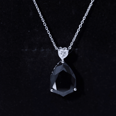 Certified 18X13 MM Lab Grown Black Diamond Cocktail Necklace With Silver Chain