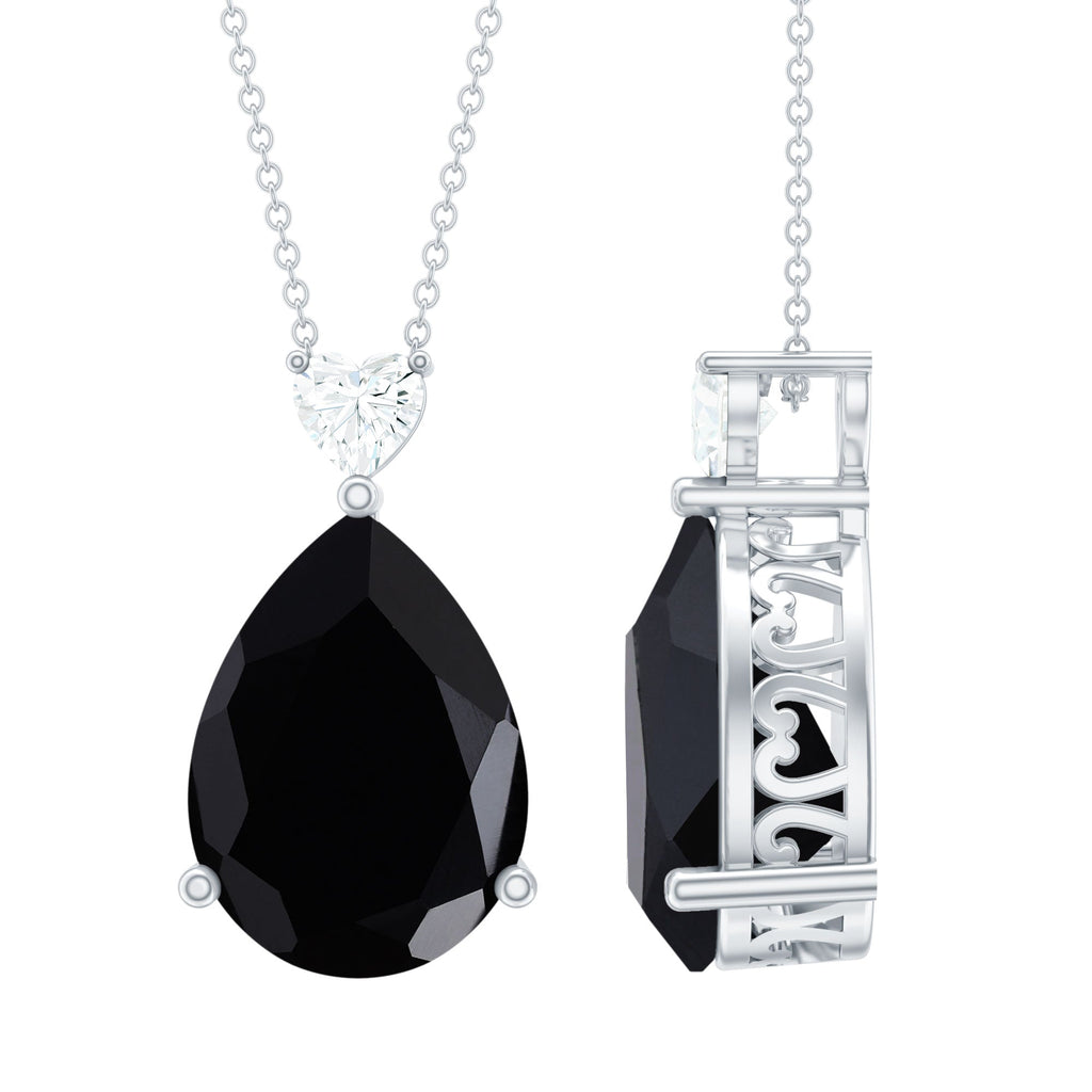 Certified 18X13 MM Lab Grown Black Diamond Cocktail Necklace With Silver Chain