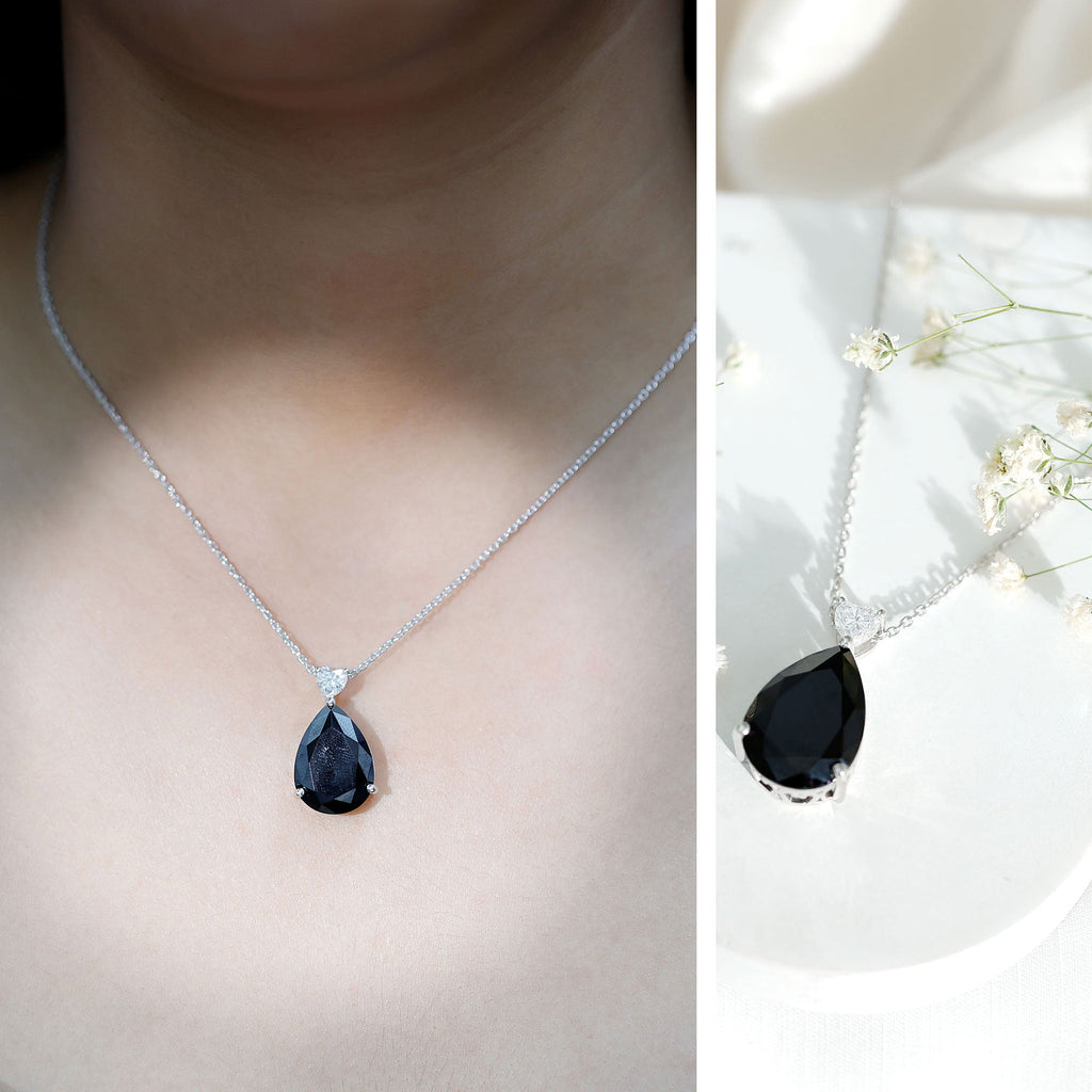 Certified 18X13 MM Lab Grown Black Diamond Cocktail Necklace With Silver Chain