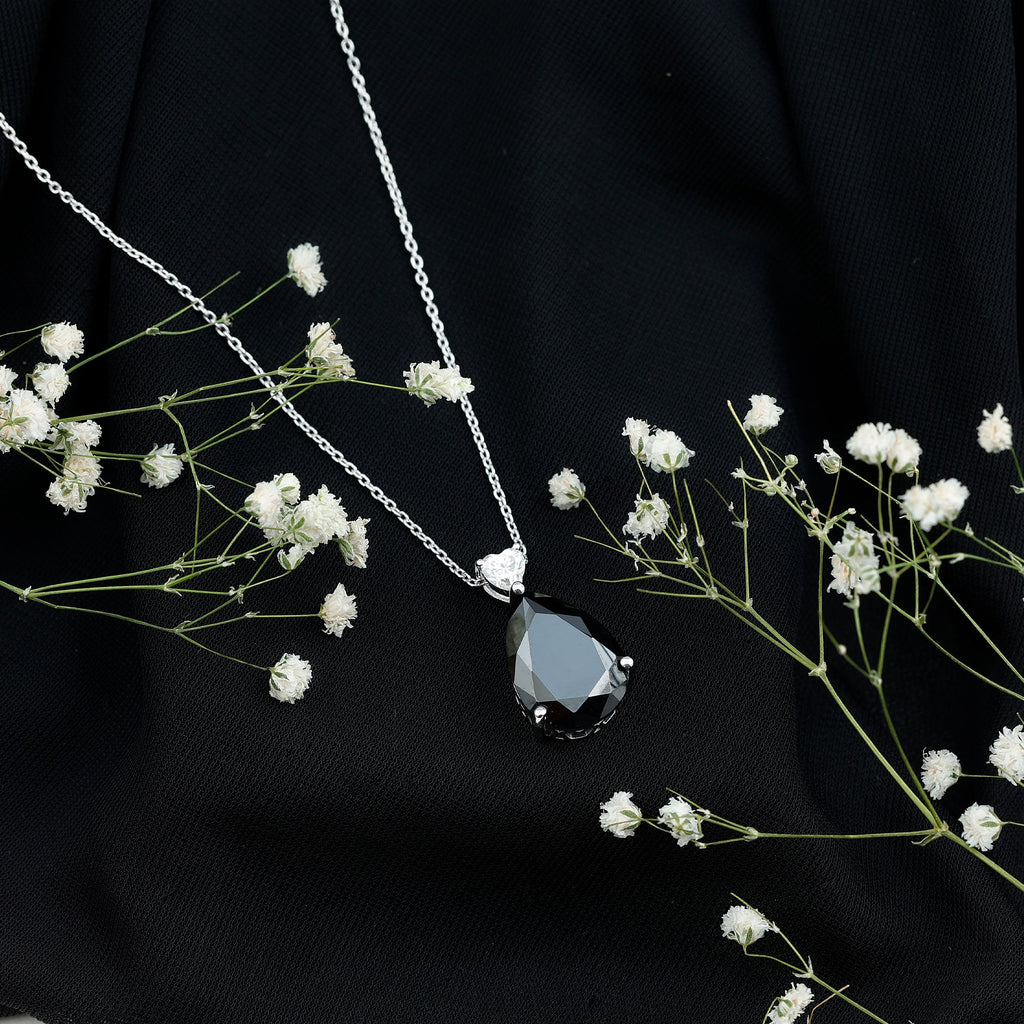Certified 18X13 MM Lab Grown Black Diamond Cocktail Necklace With Silver Chain