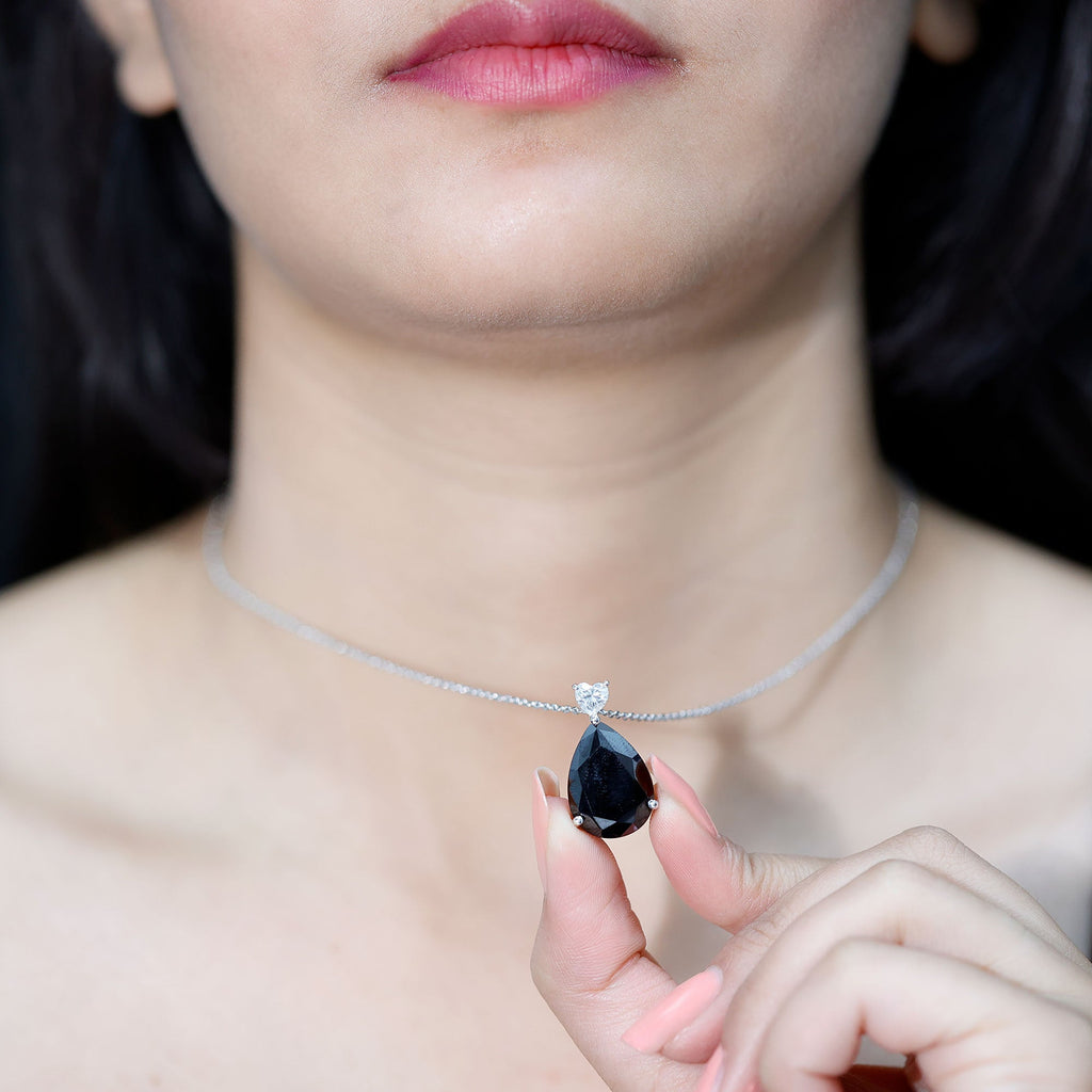 Certified 18X13 MM Lab Grown Black Diamond Cocktail Necklace With Silver Chain