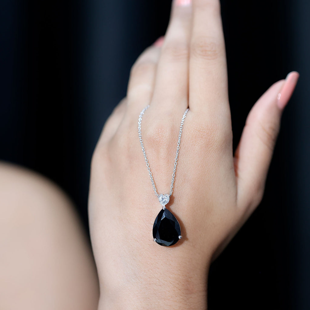 Certified 18X13 MM Lab Grown Black Diamond Cocktail Necklace With Silver Chain