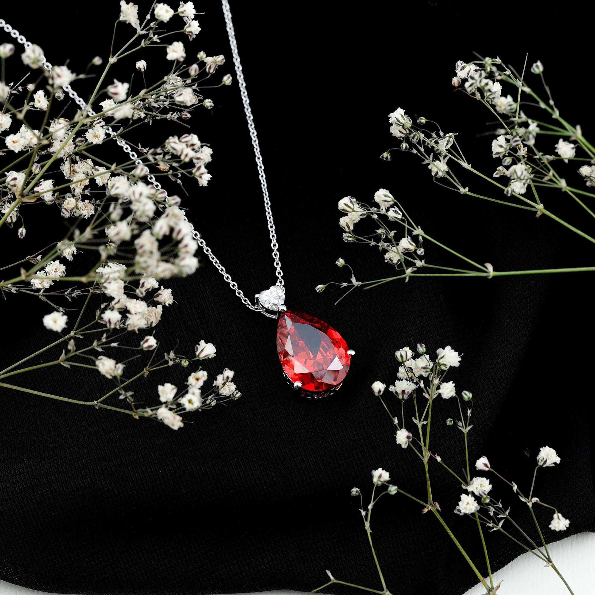 18X13mm Pear Shape Lab Grown Orange Sapphire Teardrop Necklace With Silver Chain