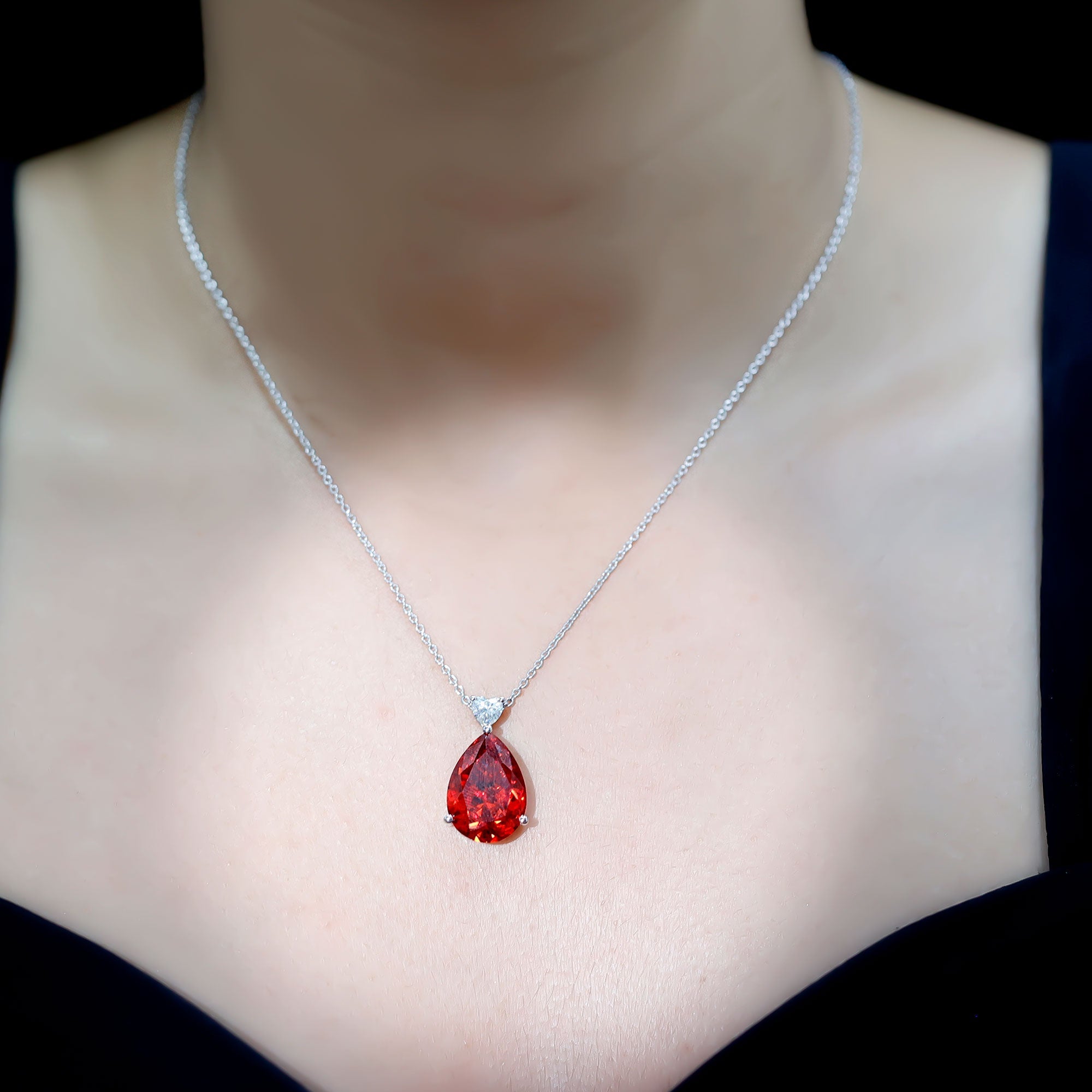 18X13mm Pear Shape Lab Grown Orange Sapphire Teardrop Necklace With Silver Chain