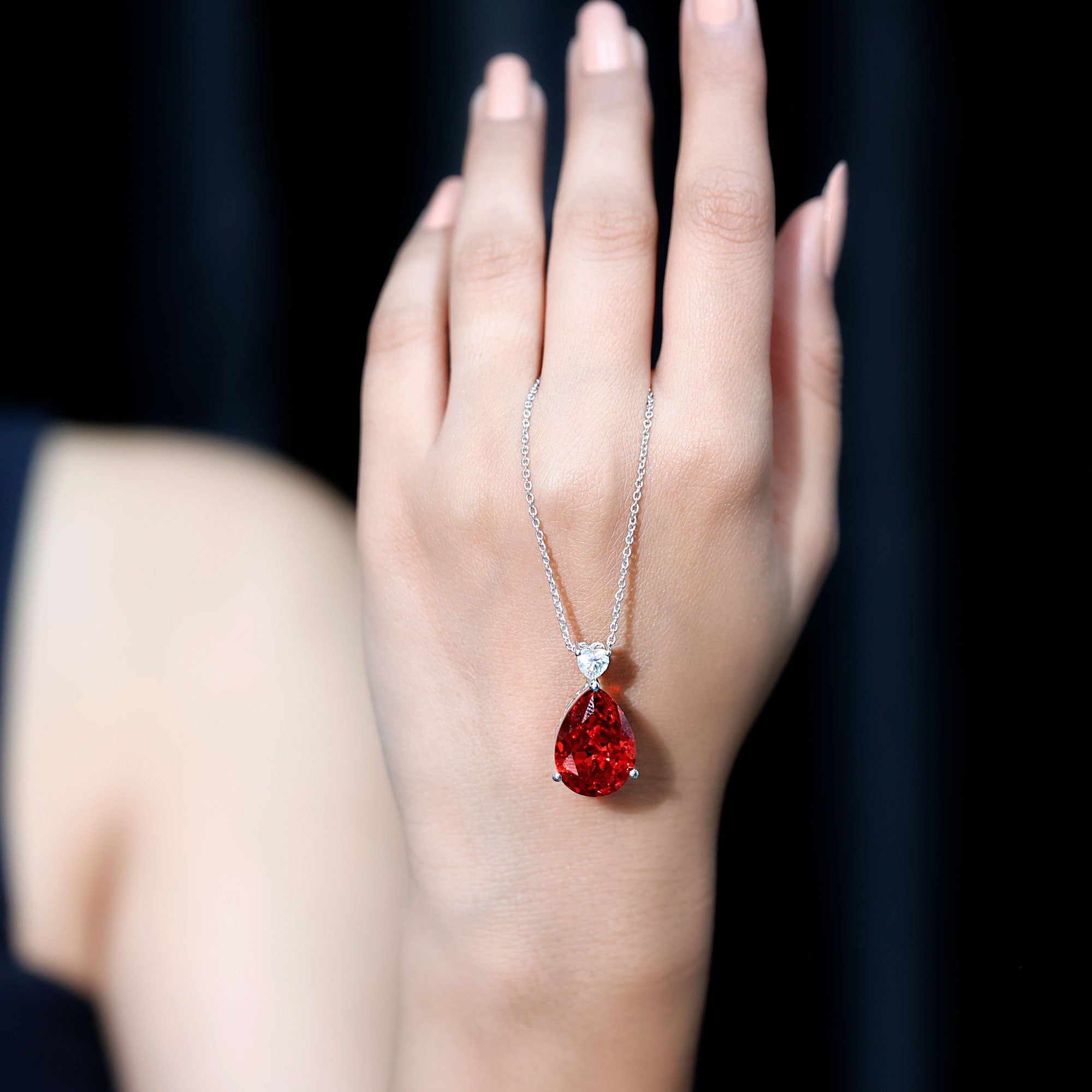 18X13mm Pear Shape Lab Grown Orange Sapphire Teardrop Necklace With Silver Chain