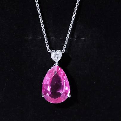 18X13mm Pear Shape Lab Grown Pink Sapphire Cocktail Necklace