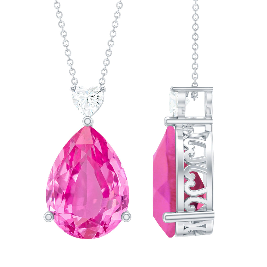 18X13mm Pear Shape Lab Grown Pink Sapphire Cocktail Necklace