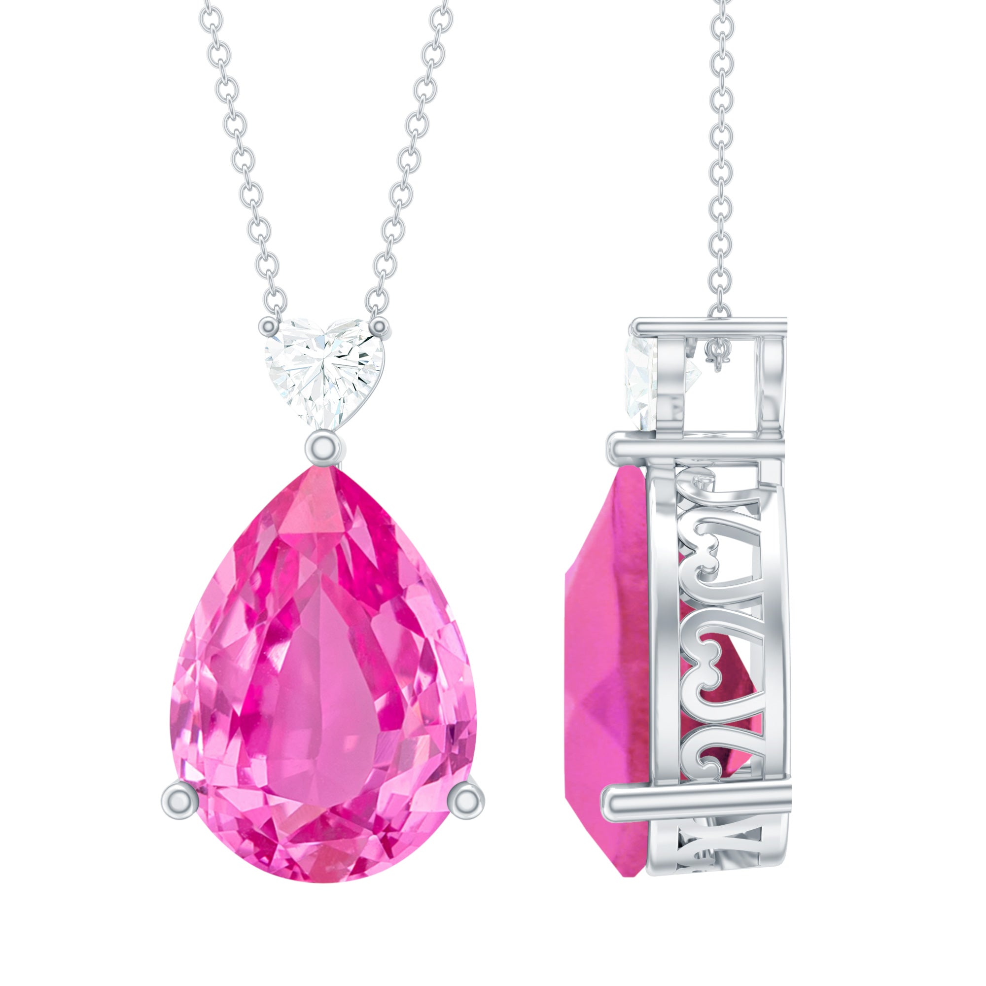 18X13mm Pear Shape Lab Grown Pink Sapphire Cocktail Necklace