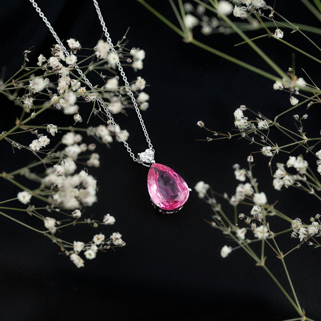 18X13mm Pear Shape Lab Grown Pink Sapphire Cocktail Necklace