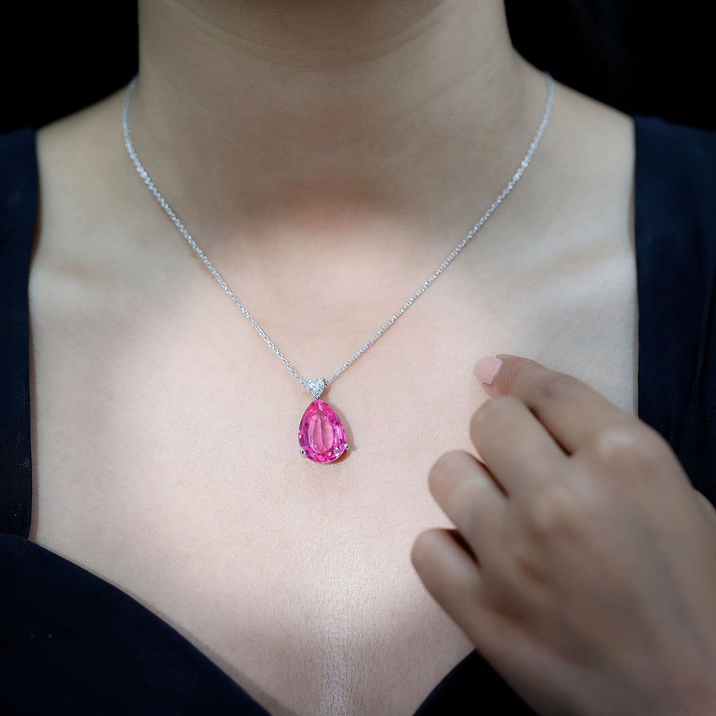 18X13mm Pear Shape Lab Grown Pink Sapphire Cocktail Necklace
