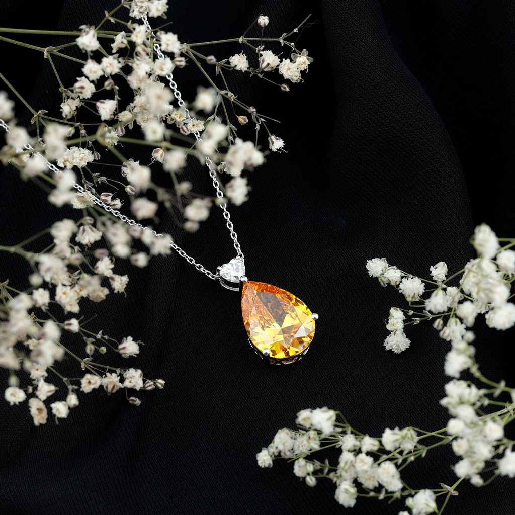 Lab Grown Yellow Sapphire Bridal Pendant Necklace With Silver Chain