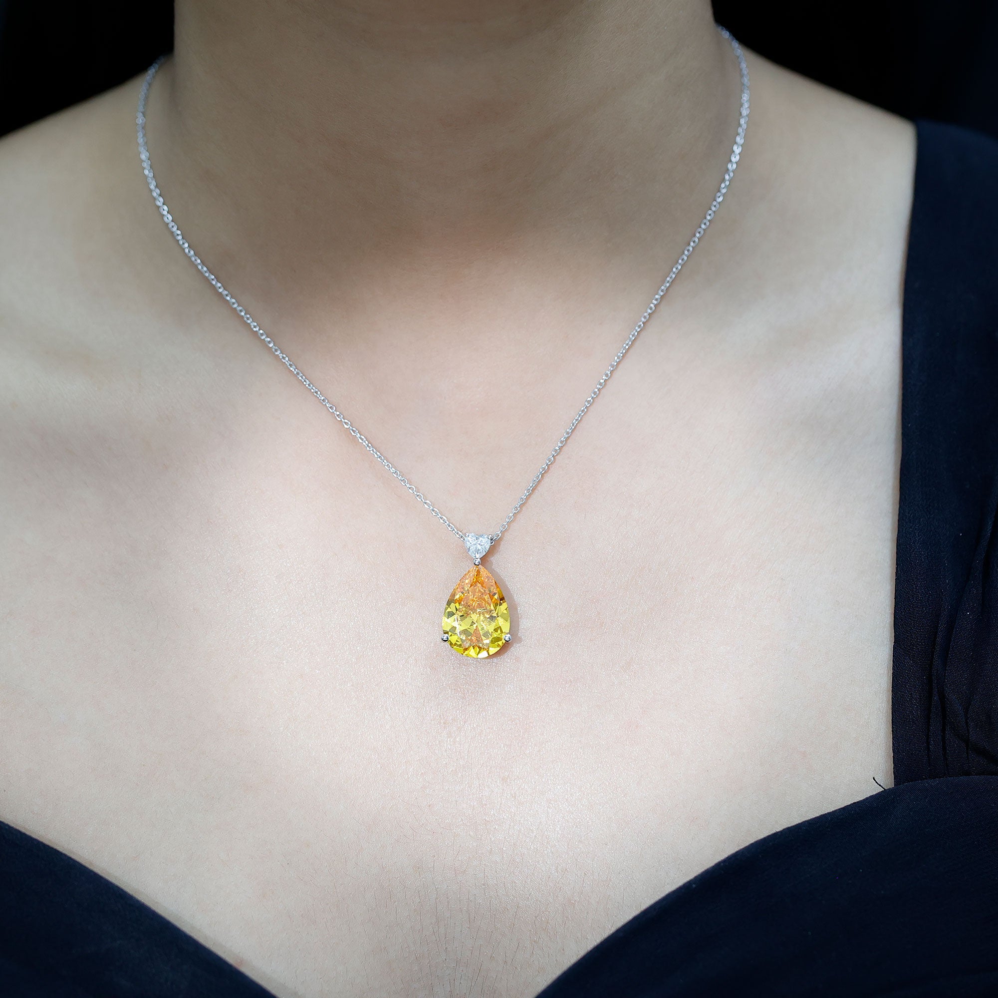 Lab Grown Yellow Sapphire Bridal Pendant Necklace With Silver Chain