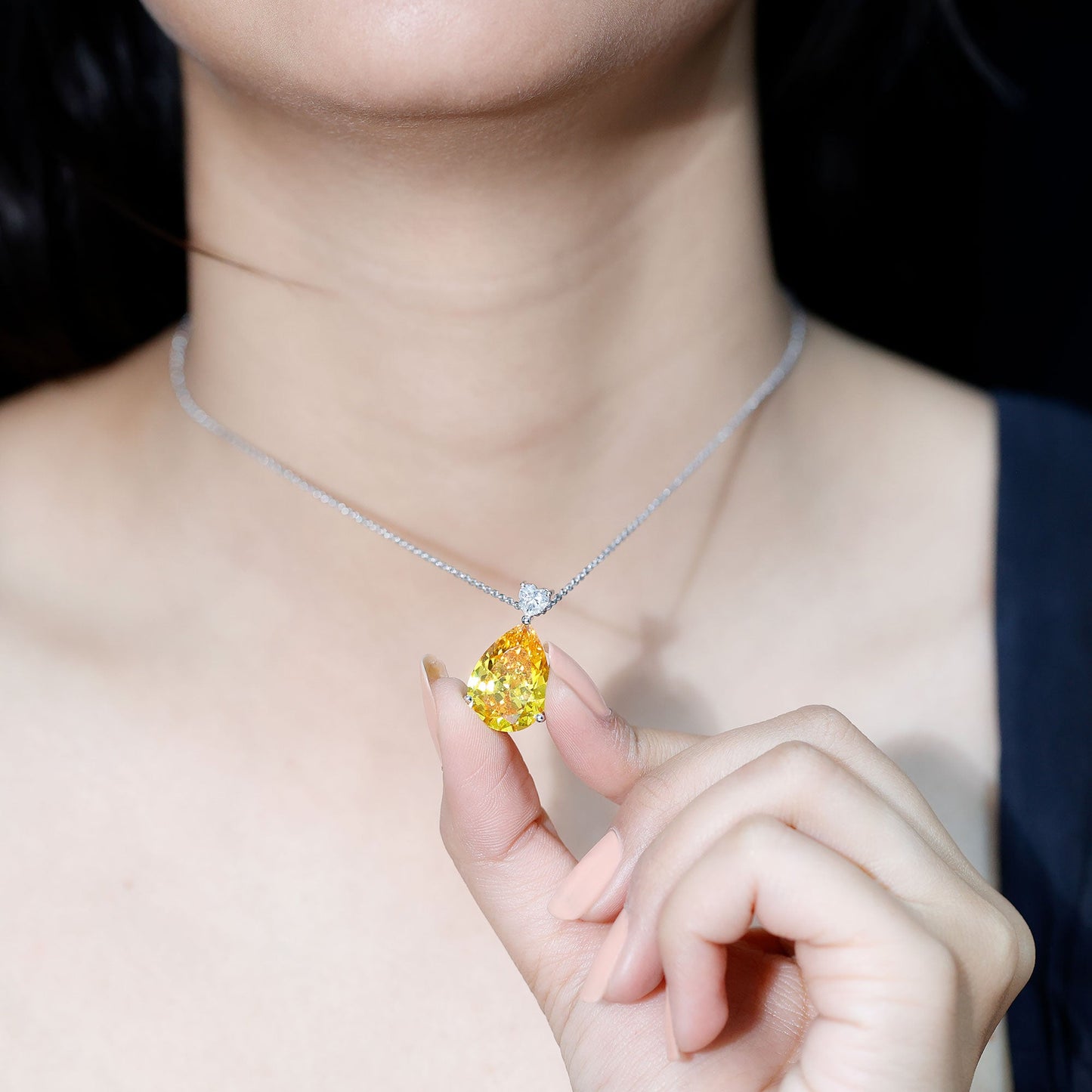 Lab Grown Yellow Sapphire Bridal Pendant Necklace With Silver Chain