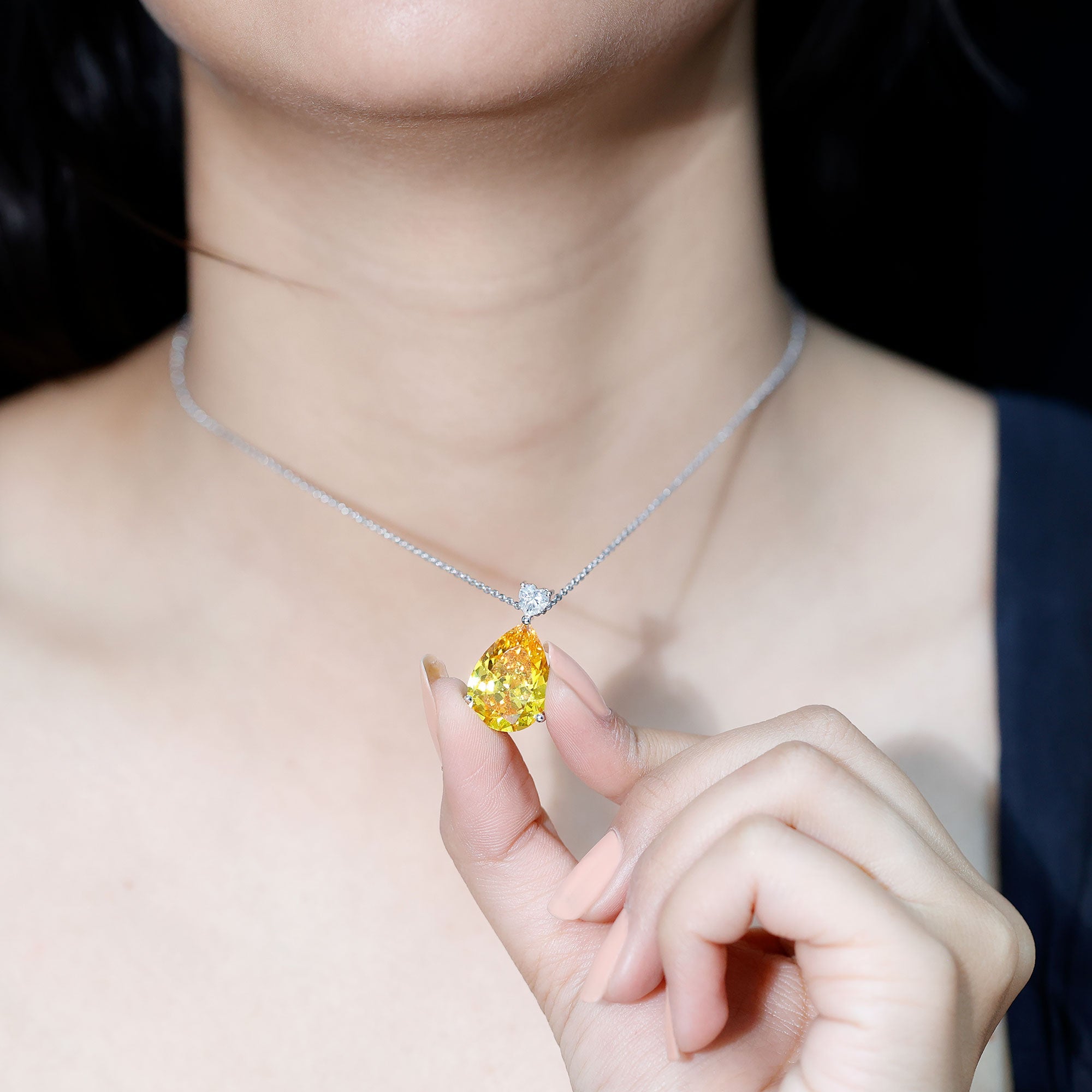Lab Grown Yellow Sapphire Bridal Pendant Necklace With Silver Chain