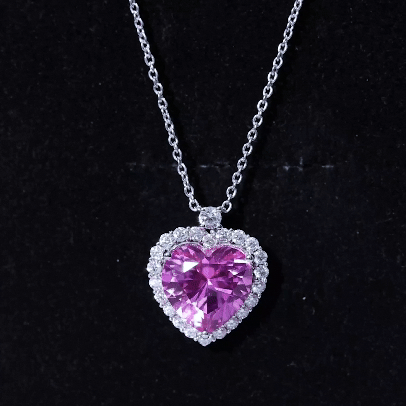 Lab Grown Pink Sapphire 12mm Heart Necklace With Silver Chain