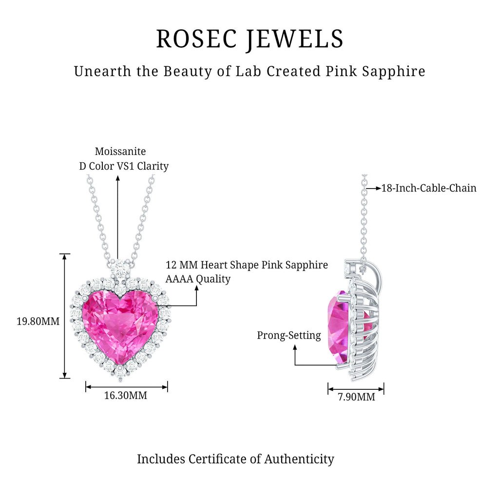 Lab Grown Pink Sapphire 12mm Heart Necklace With Silver Chain