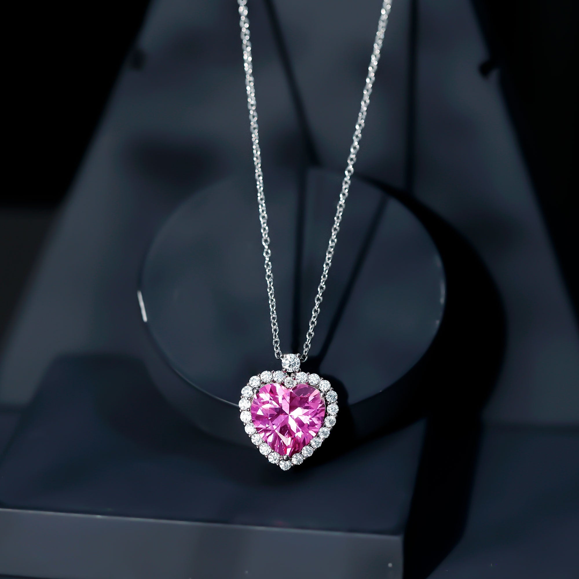 Lab Grown Pink Sapphire 12mm Heart Necklace With Silver Chain