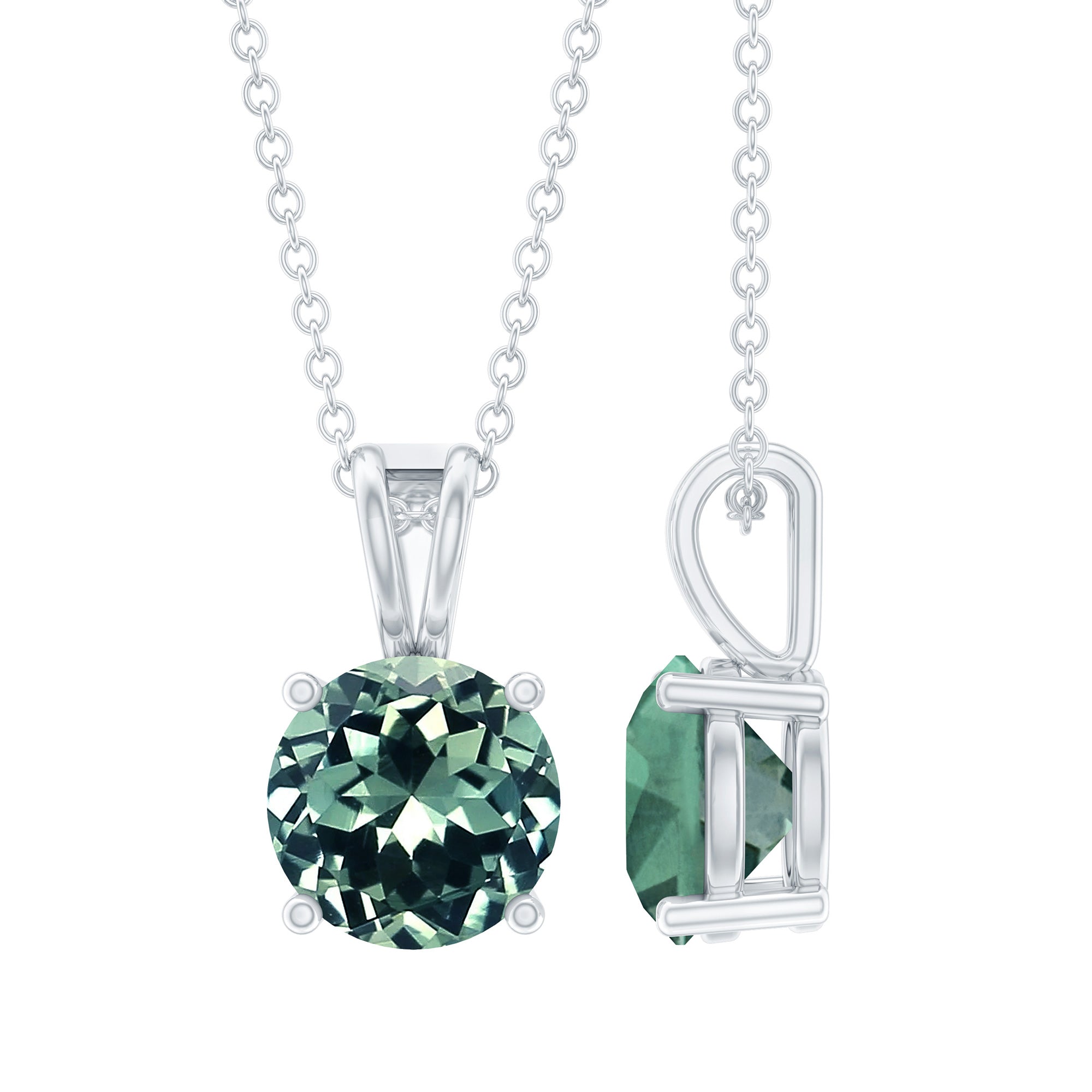 Lab Grown 8 MM Green Sapphire Solitaire Locket with Silver Chain