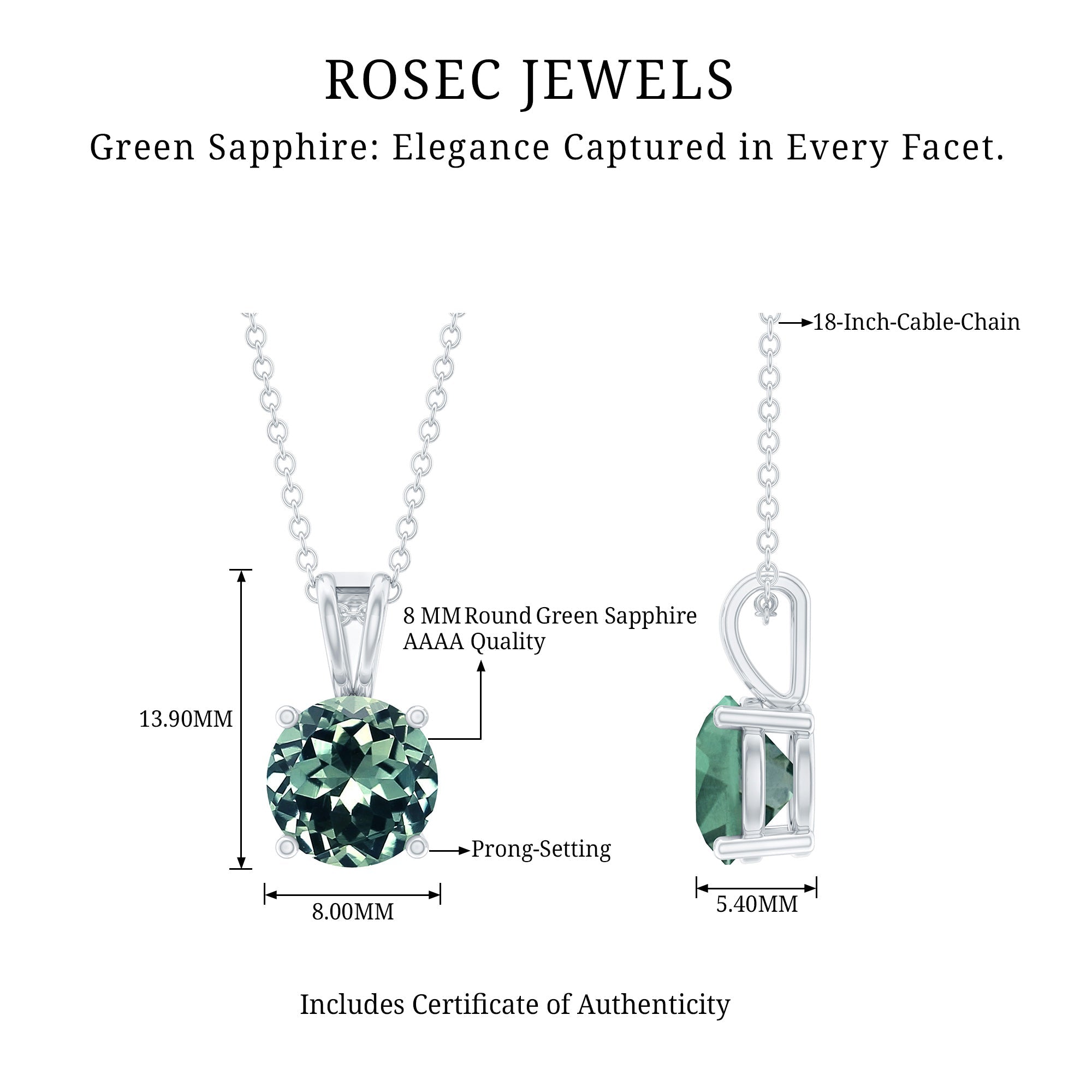 Lab Grown 8 MM Green Sapphire Solitaire Locket with Silver Chain