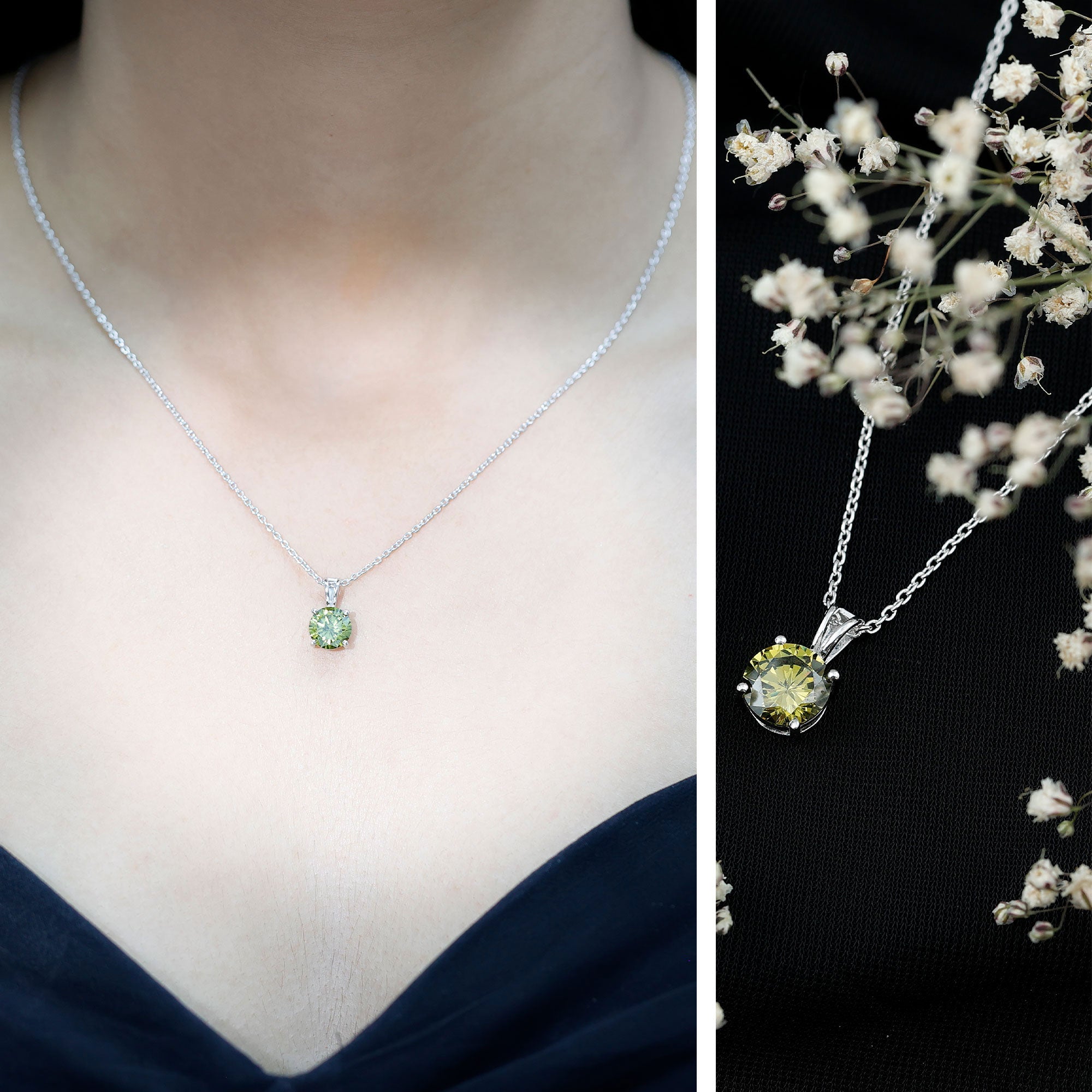 Lab Grown 8 MM Green Sapphire Solitaire Locket with Silver Chain