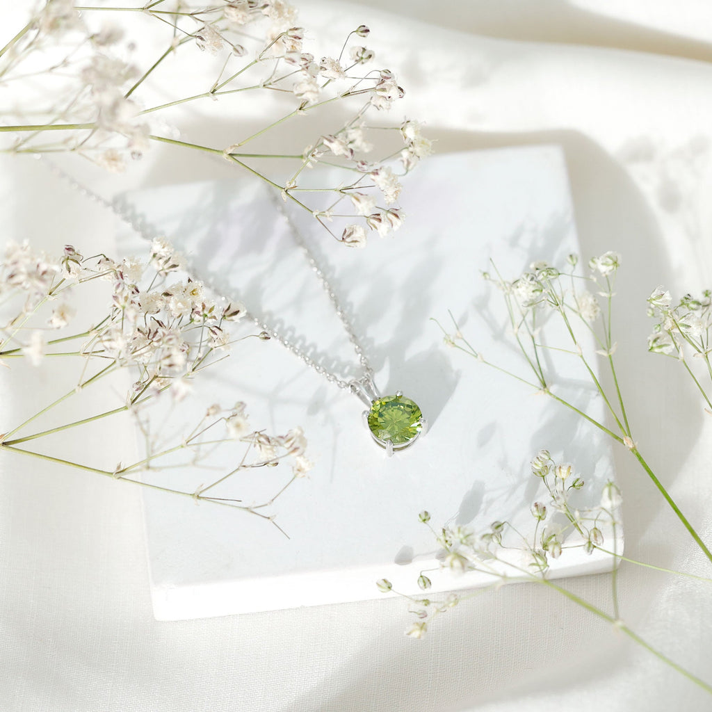 Lab Grown 8 MM Green Sapphire Solitaire Locket with Silver Chain