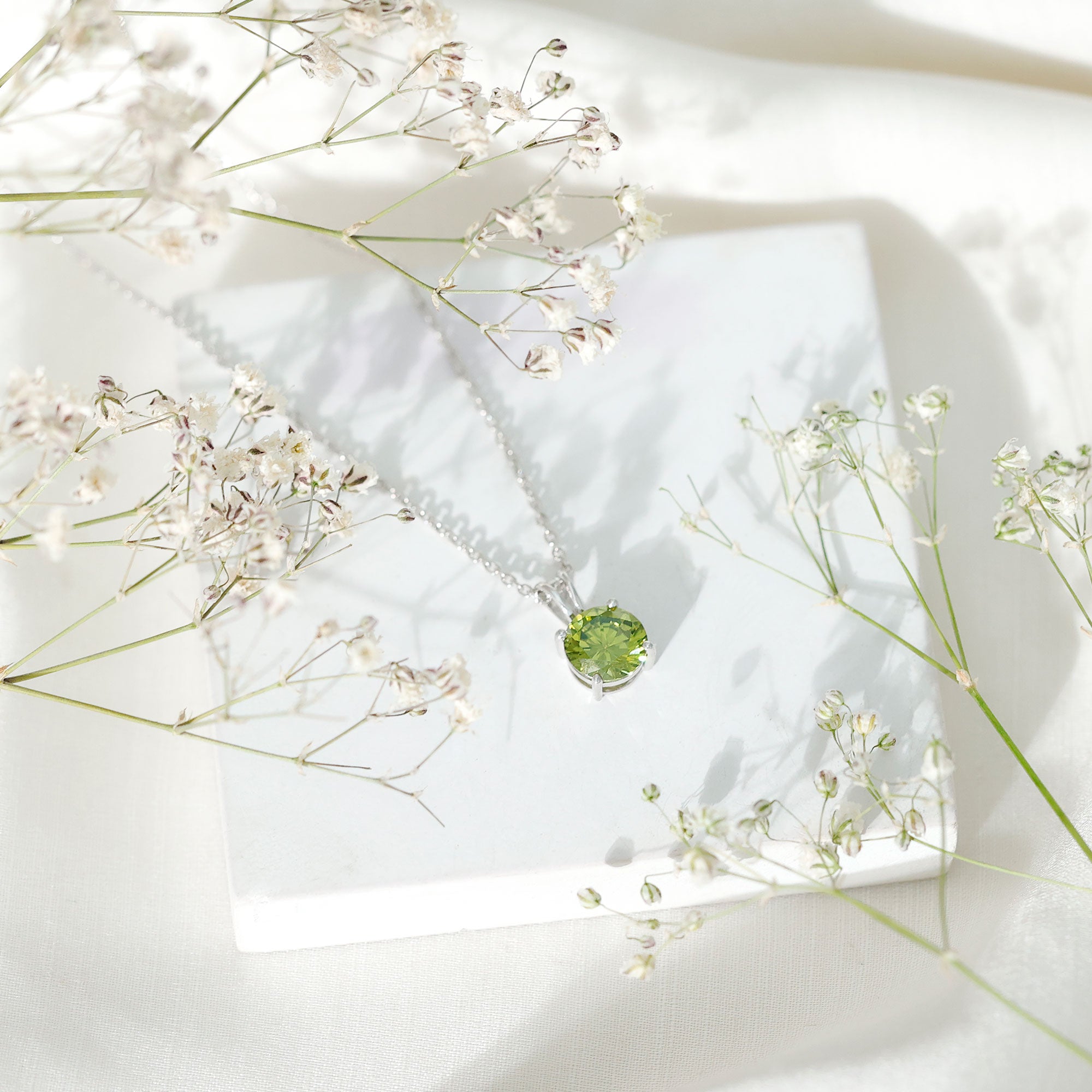 Lab Grown 8 MM Green Sapphire Solitaire Locket with Silver Chain