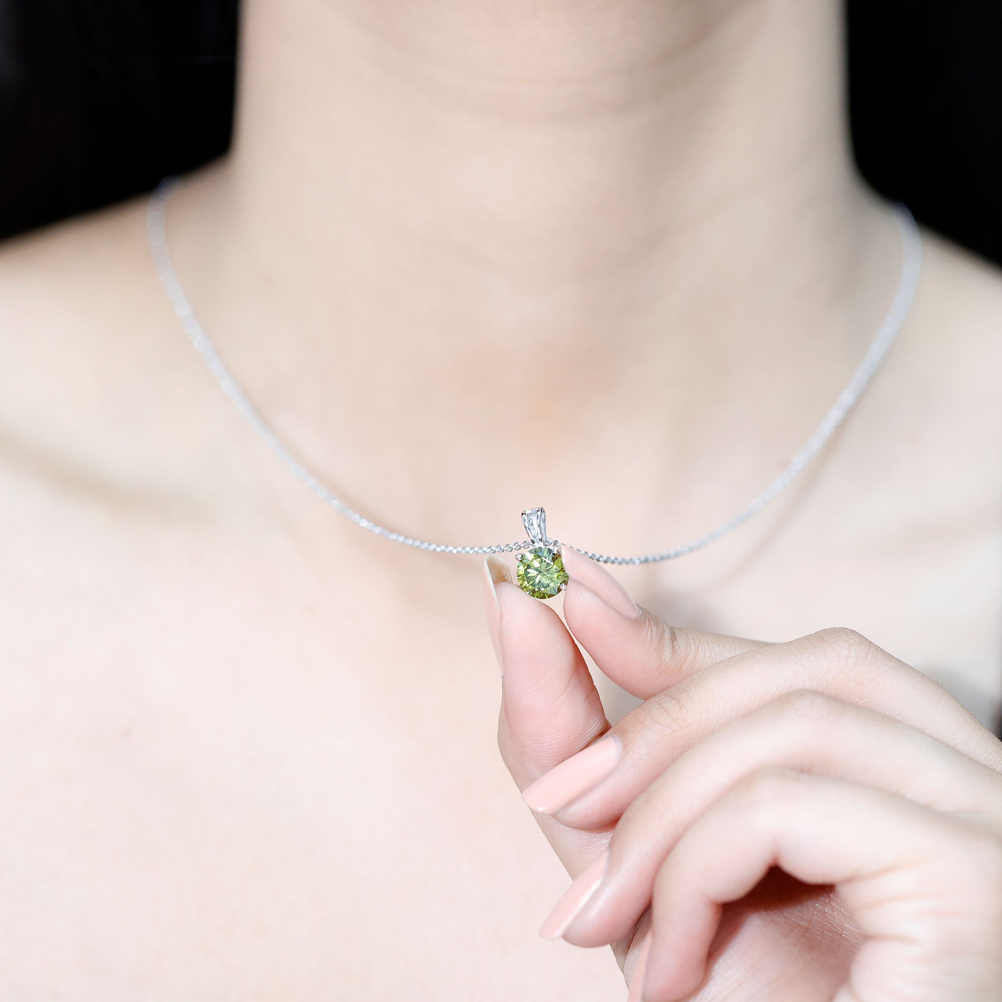 Lab Grown 8 MM Green Sapphire Solitaire Locket with Silver Chain