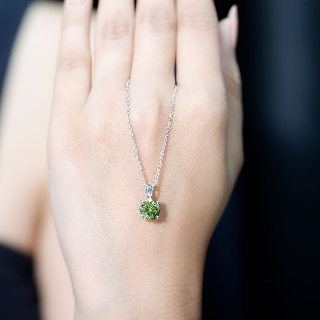 Lab Grown 8 MM Green Sapphire Solitaire Locket with Silver Chain