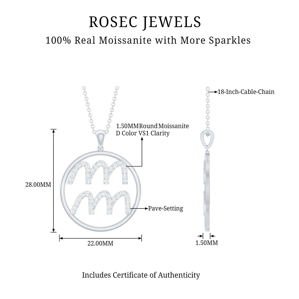 Aquarius Sign Moissanite Pendant Necklace